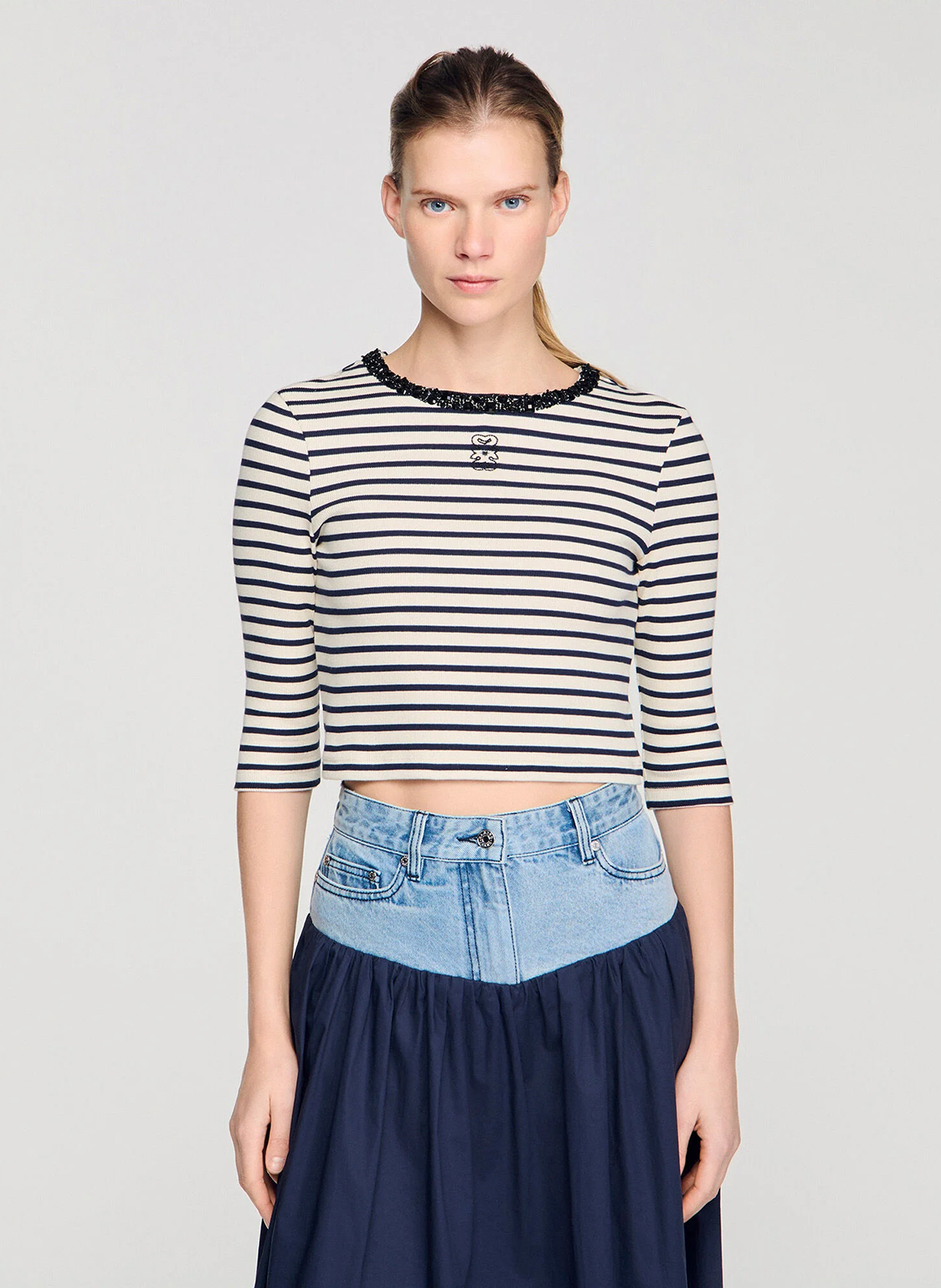 Gestreept T-shirt in marinelook met lange mouwen SANDRO Blauw