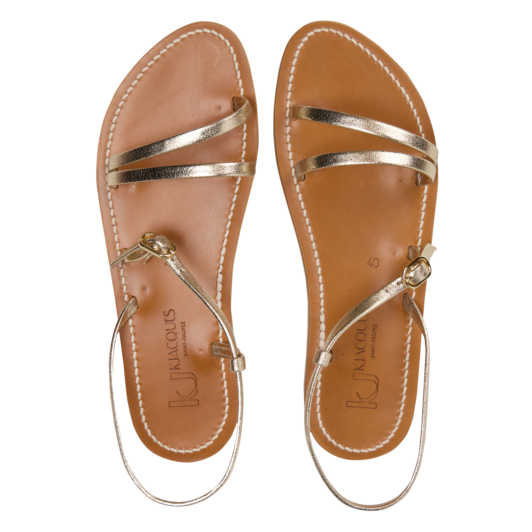 Avarca Berlin - Flache Ledersandalen mit Samt K JACQUES Golden