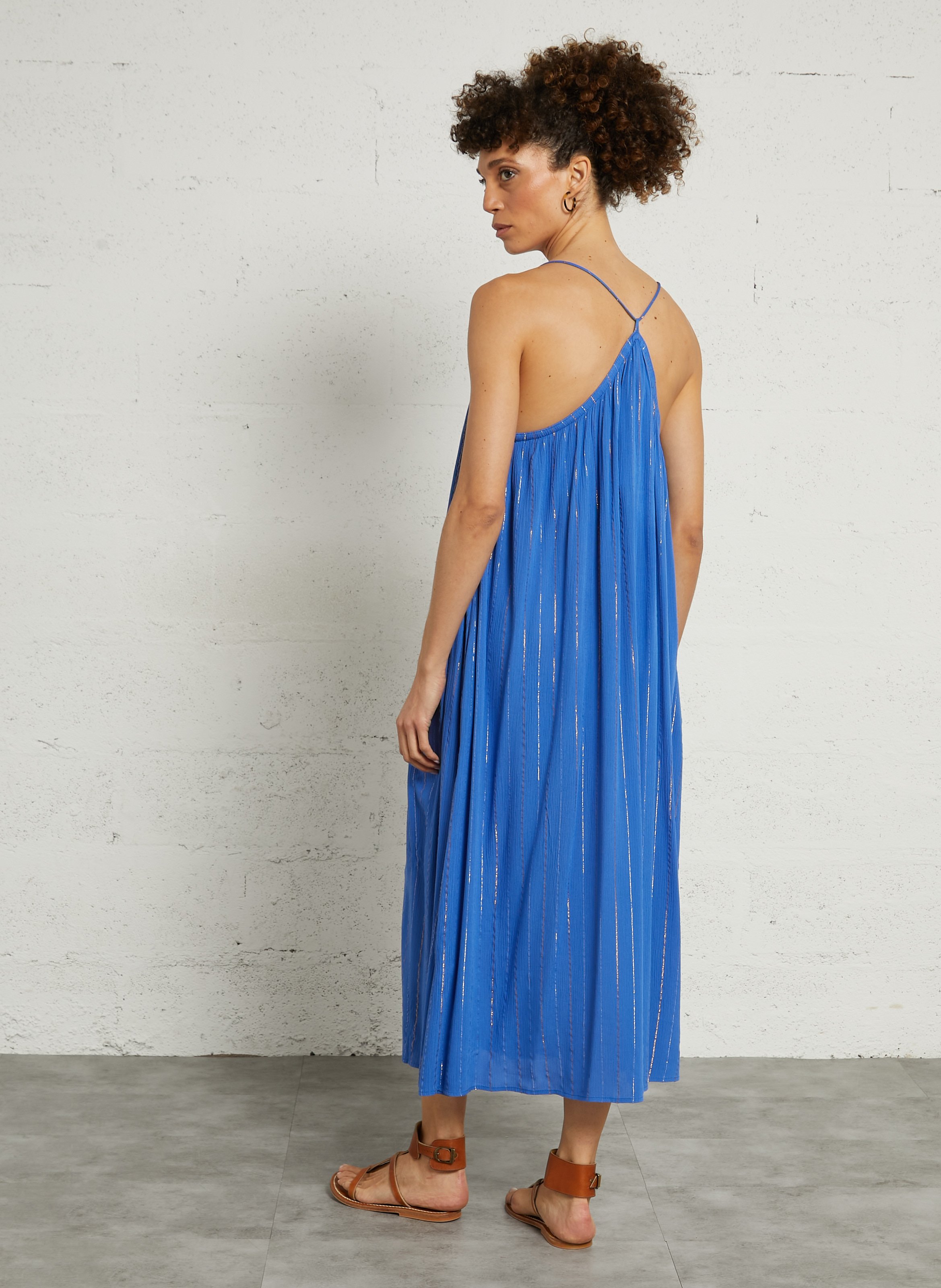 Wijdvallende mouwloze jurk met metallic garen SEE U SOON Blauw