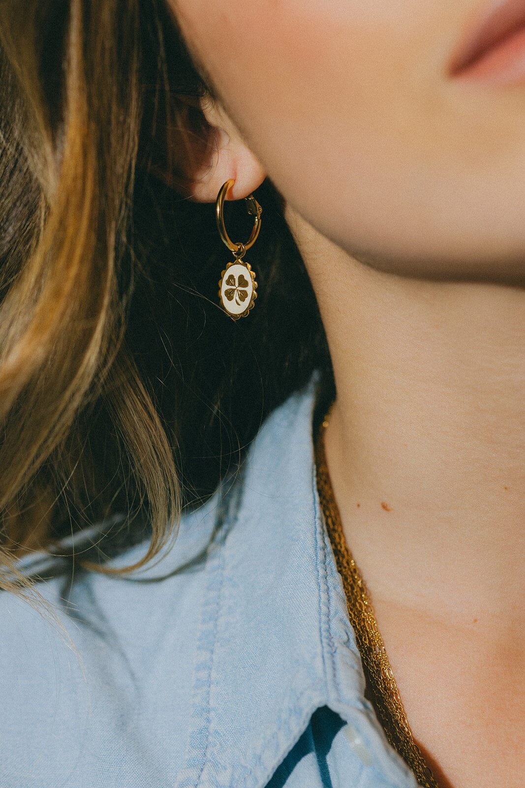 Mini gold-plated clover hoop earrings Silver