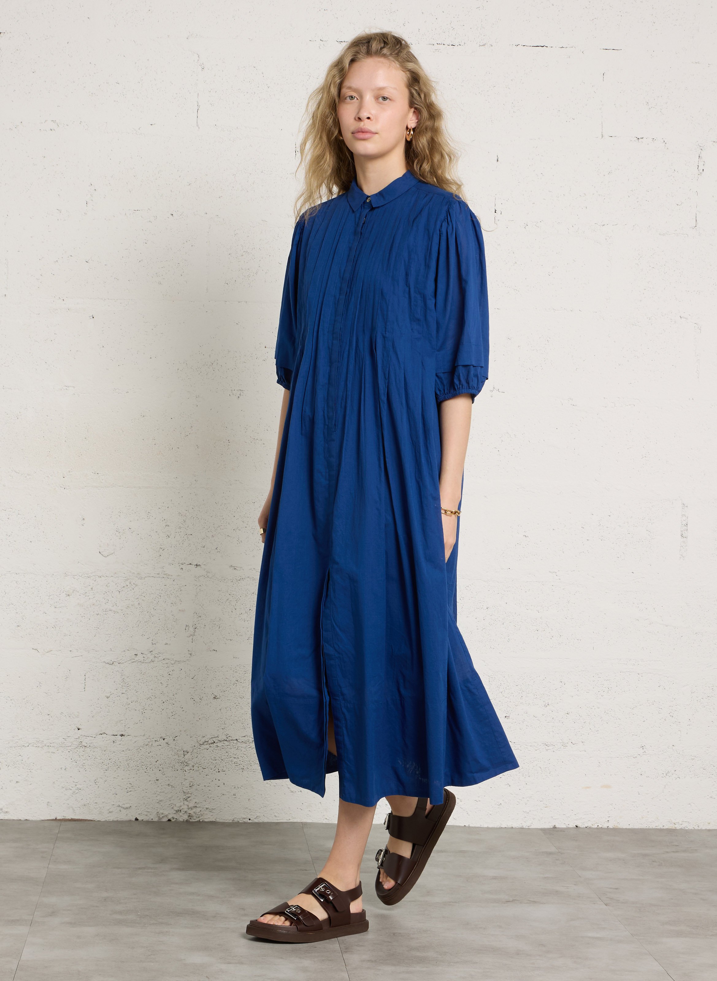 Robe longue ample en coton bio LEON & HARPER Bleu