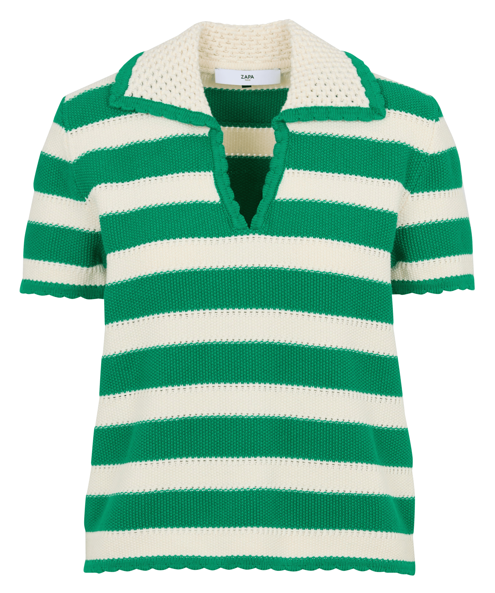 Striped short-sleeve polo neck sweater ZAPA Green