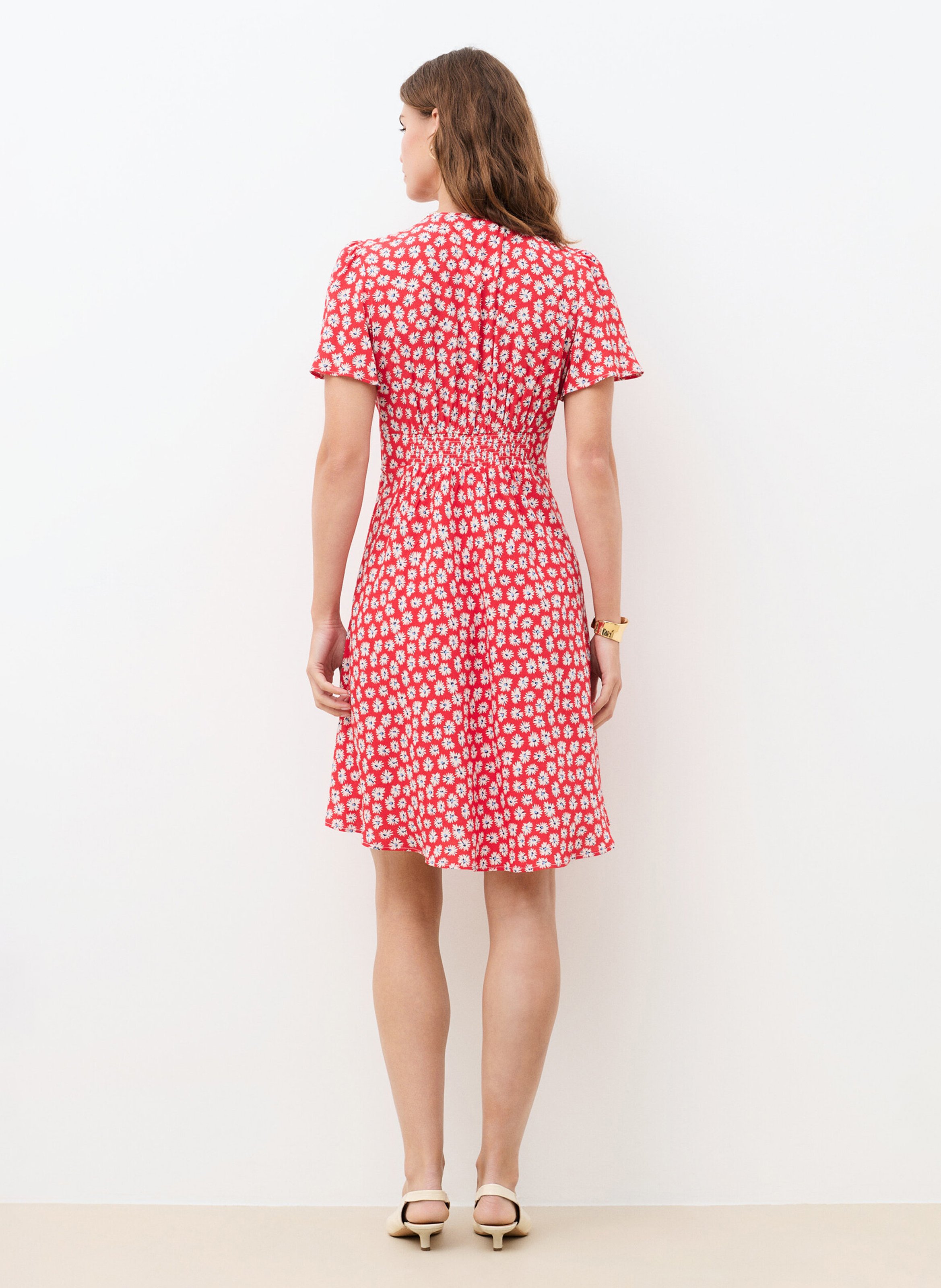 Robe courte col V imprimée  CAROLL Rouge