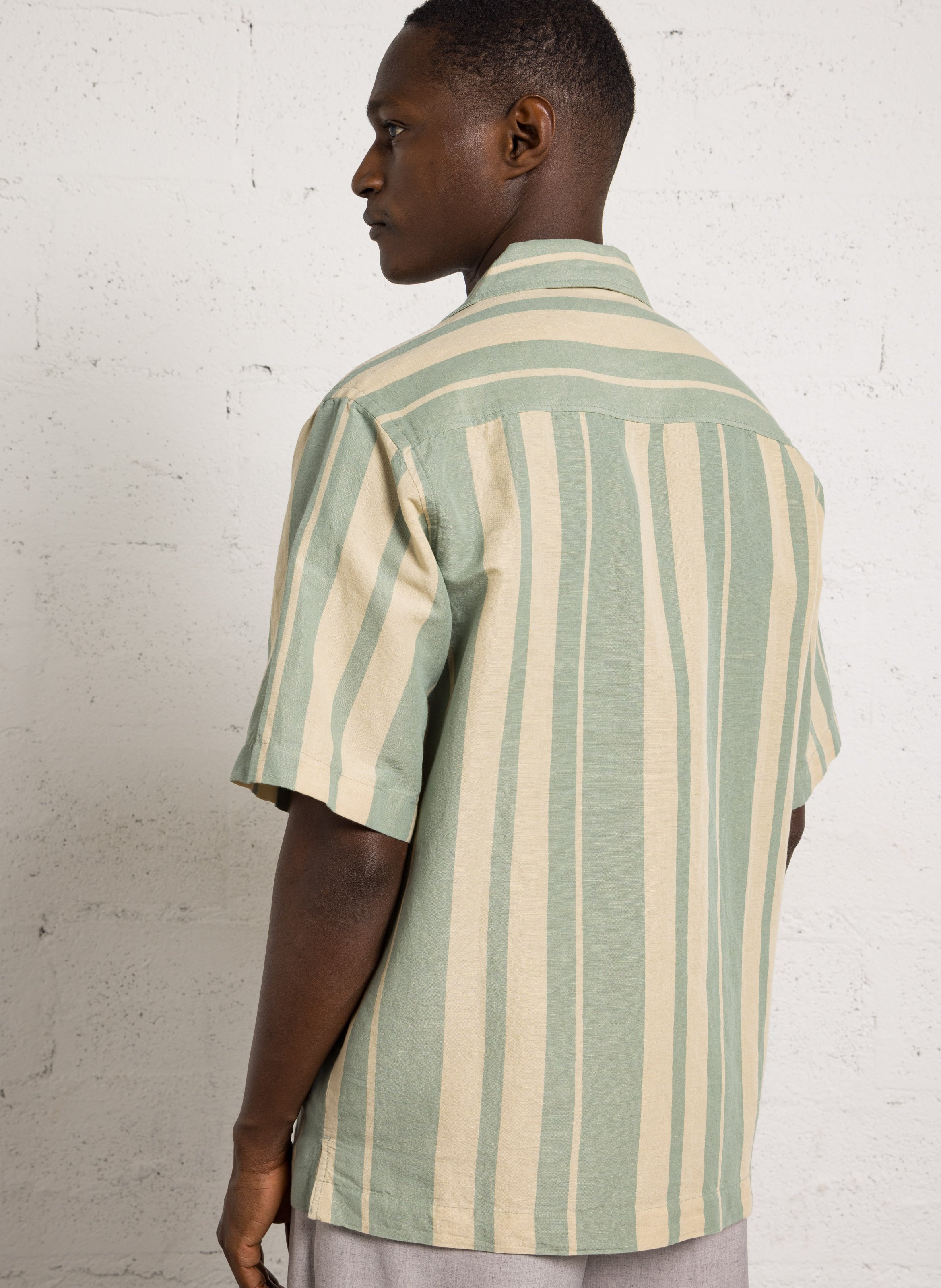 Chemise droite rayée en lin mélangé MINIMUM Vert