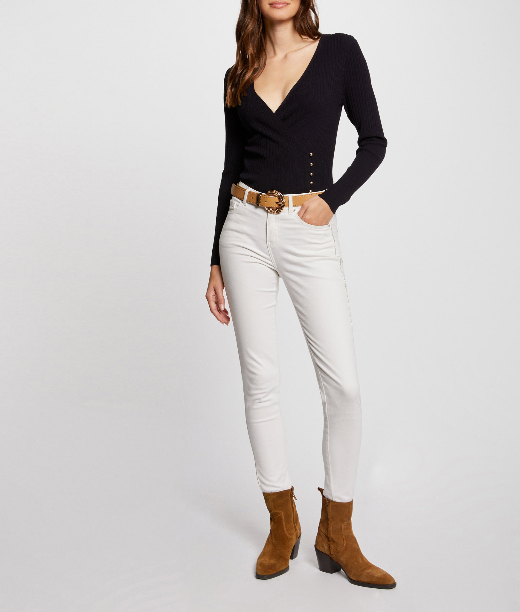 Fitted wrap-neck knit sweater MORGAN Blue