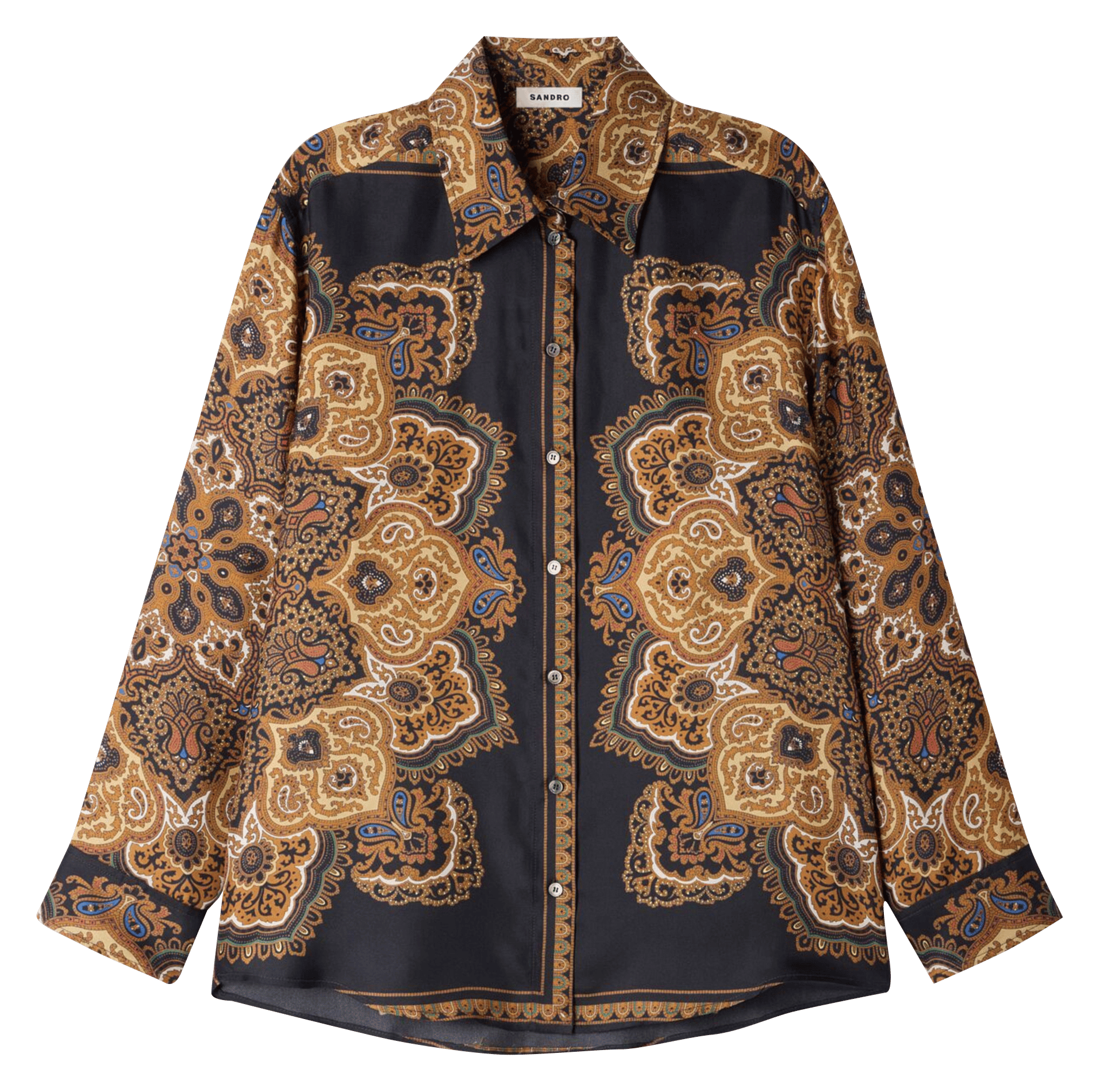 Straight-fit, zijden blouse met klassieke kraag SANDRO Zwart