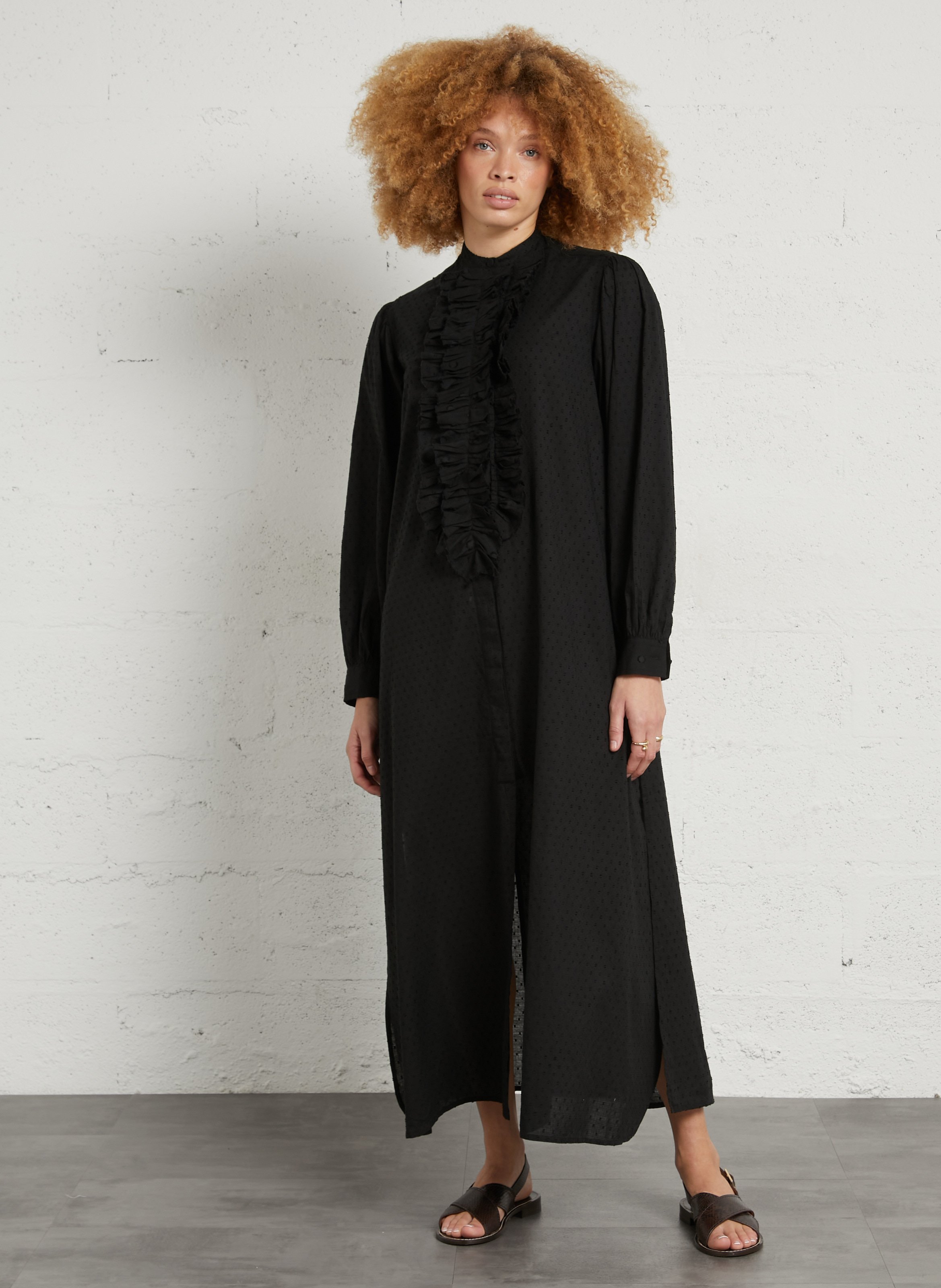 Langes Baumwollkleid mit Rundhalsausschnitt LAURENCE BRAS Schwarz