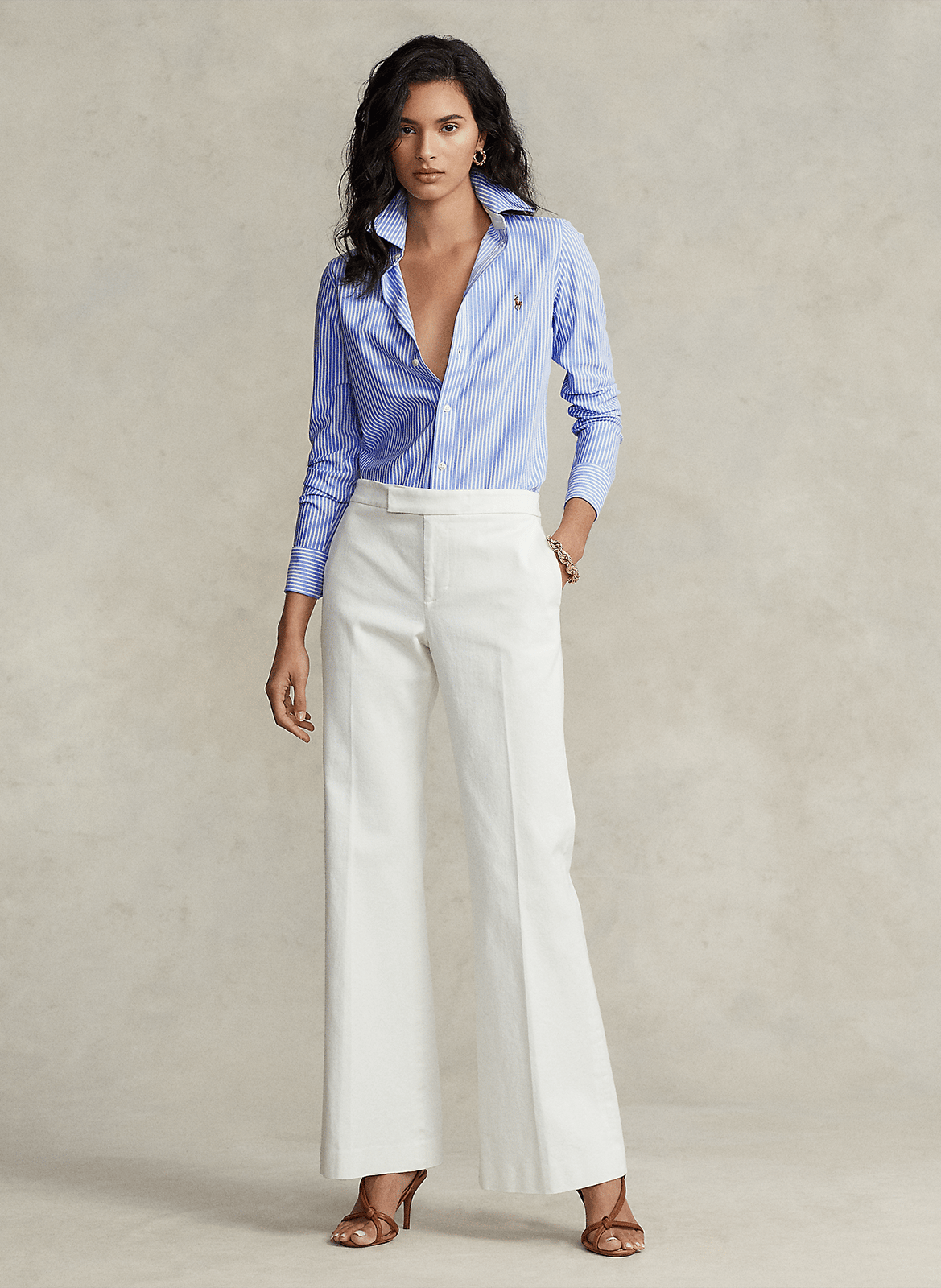 Striped straight cotton shirt with button-down collar POLO RALPH LAUREN Blue