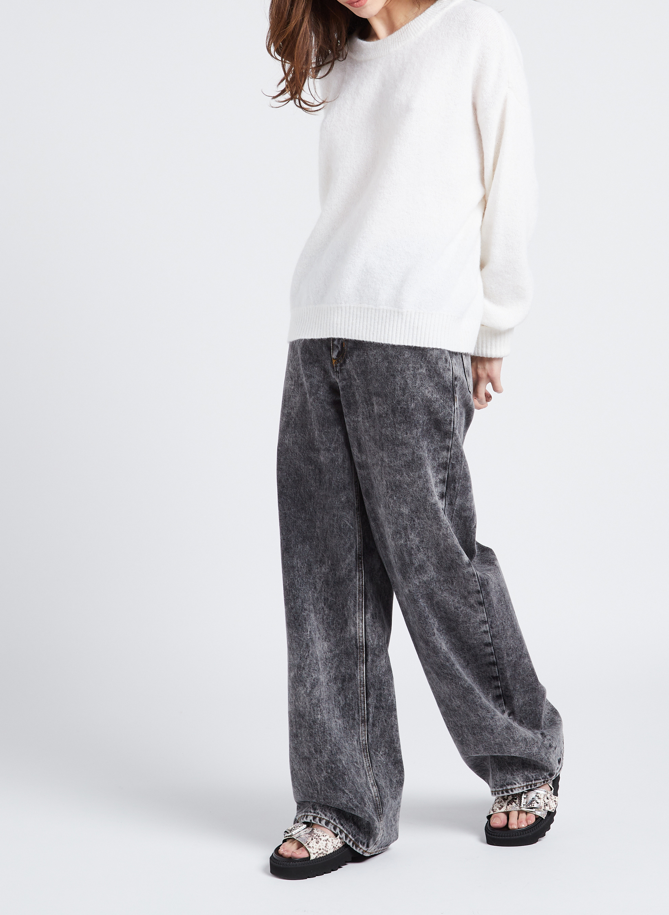 Loose-fit round-neck wool-blend jumper AMERICAN VINTAGE White