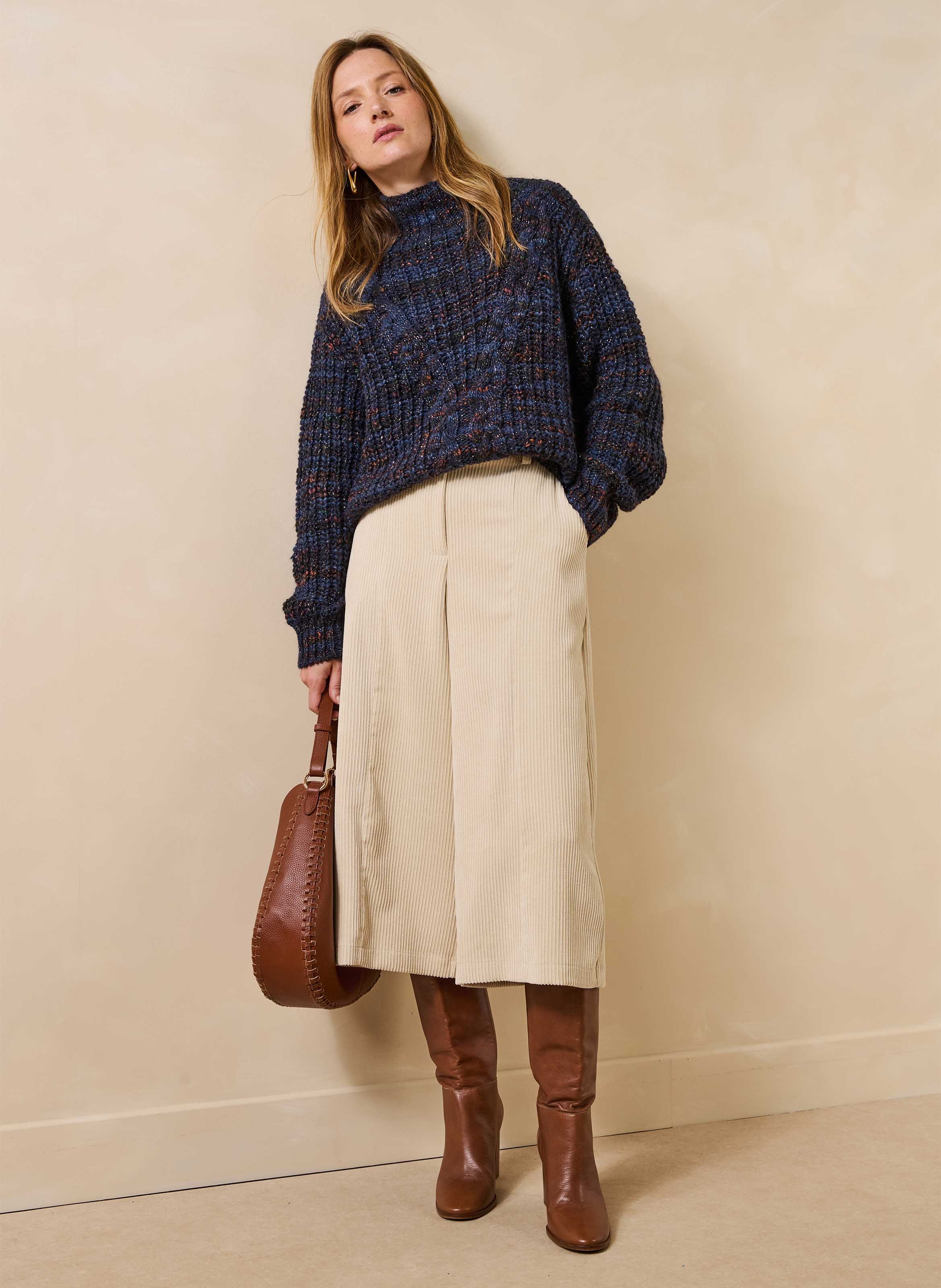 Pull droit col montant en maille LA FEE MARABOUTEE Bleu