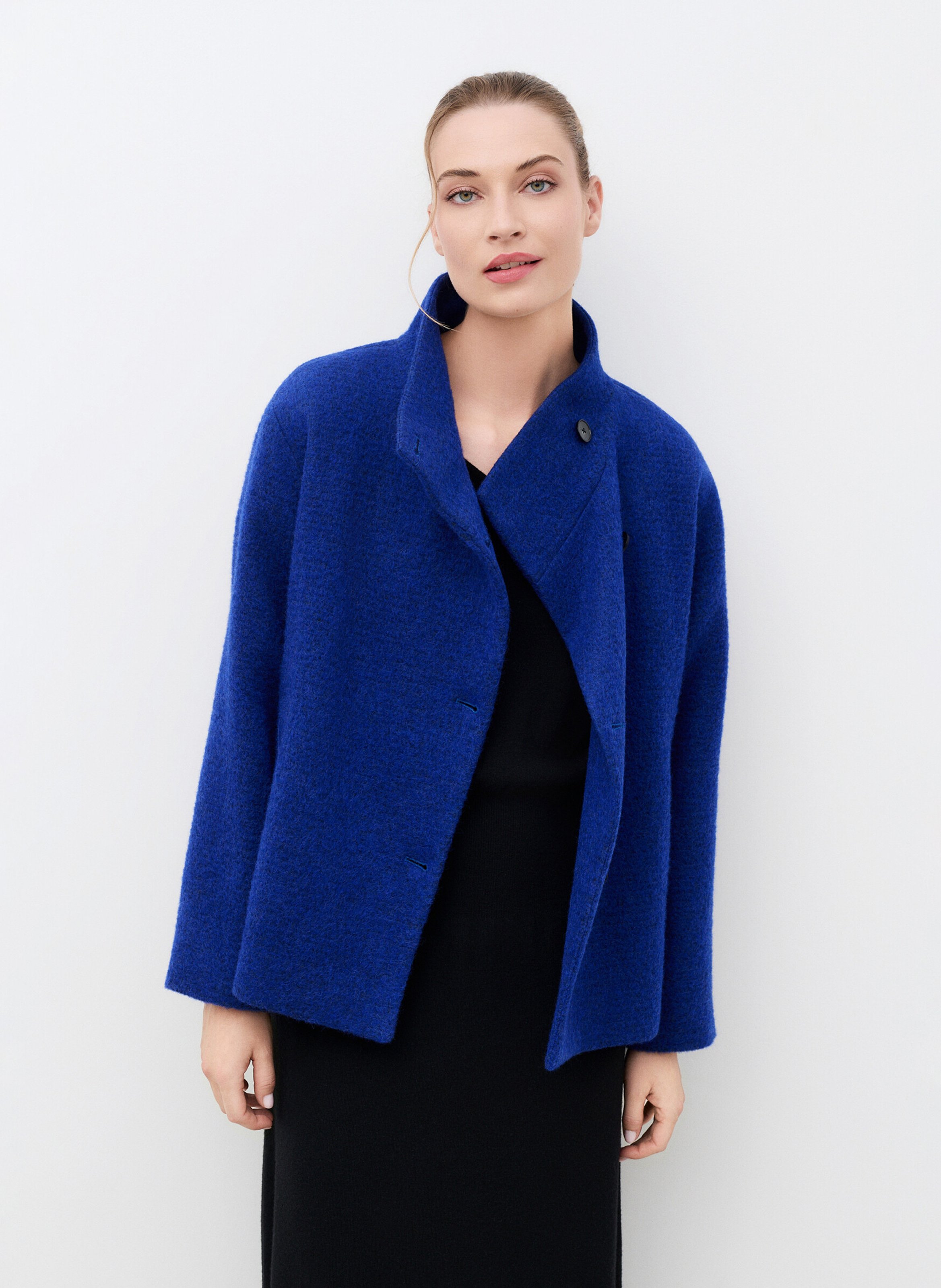 Manteau col montant en laine mélangée CAROLL Bleu