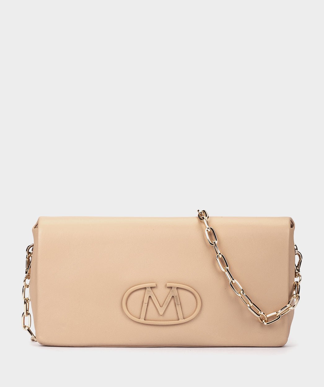 Beige leather evening clutch with chain. PEDRO MIRALLES Brown