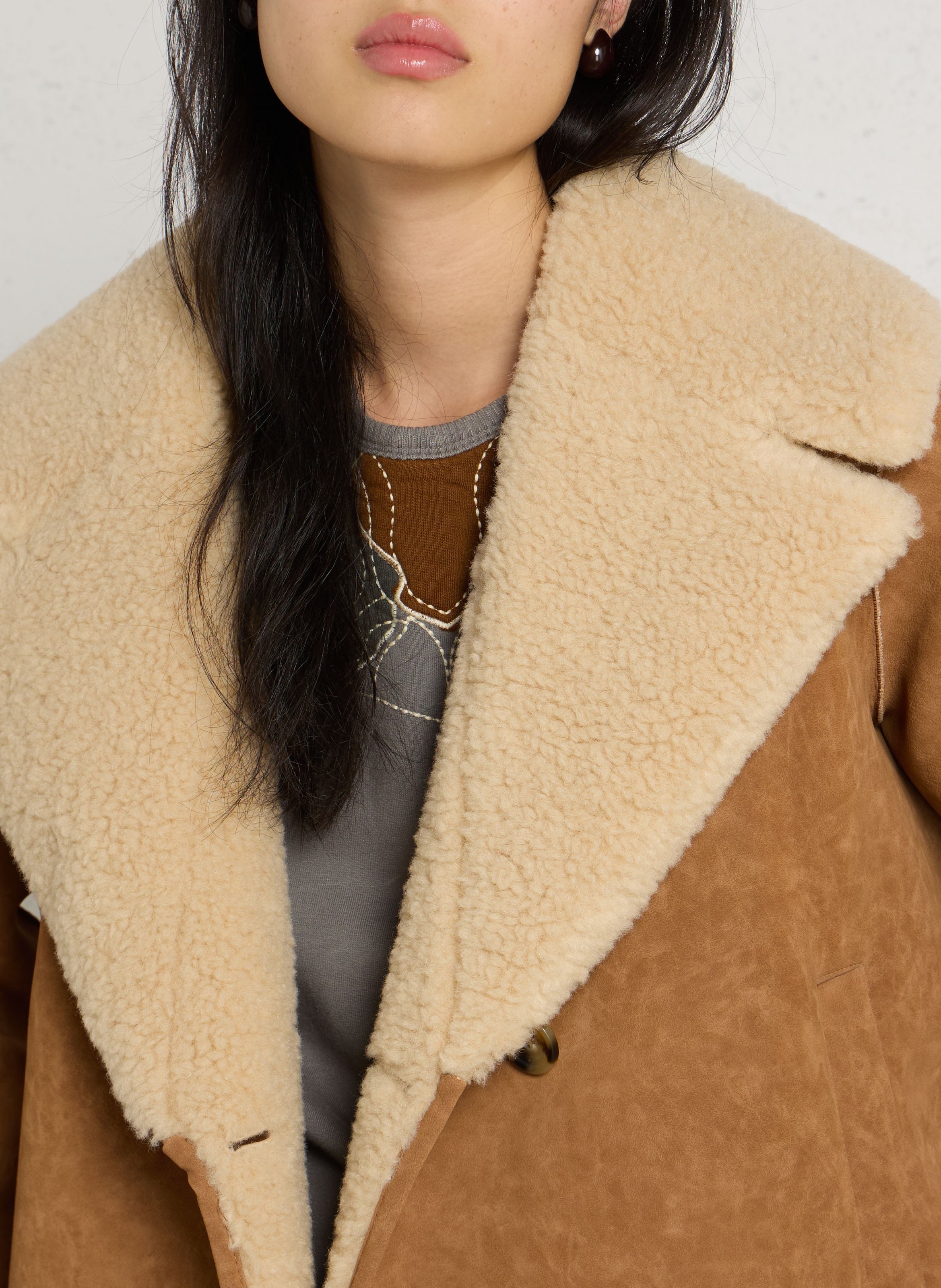 Veste ample col tailleur LEON & HARPER Marron