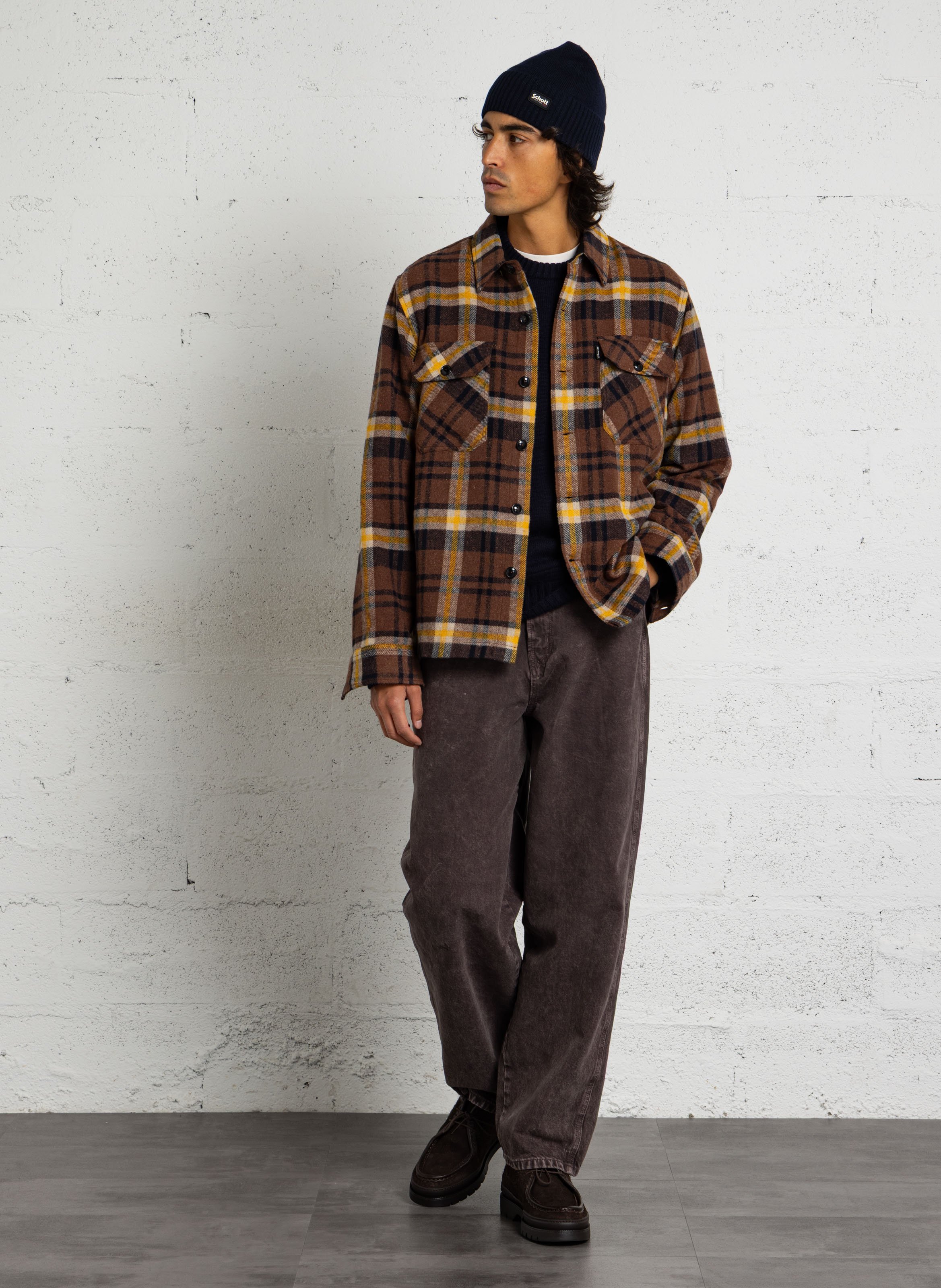 Checked overshirt SCHOTT Brown