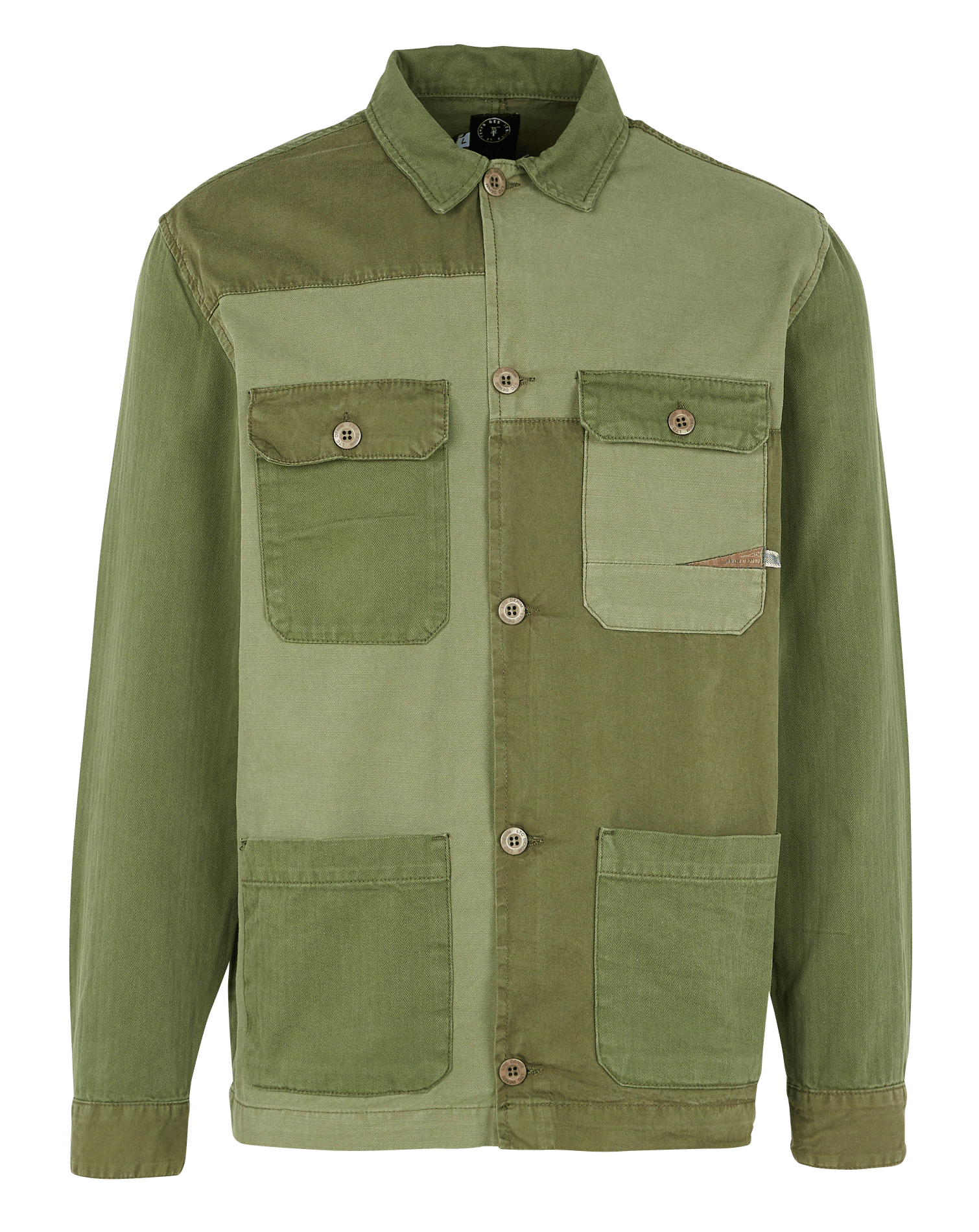 Chaqueta de patchwork de algodón con cuello clásico VerdeLE TEMPS DES CERISES