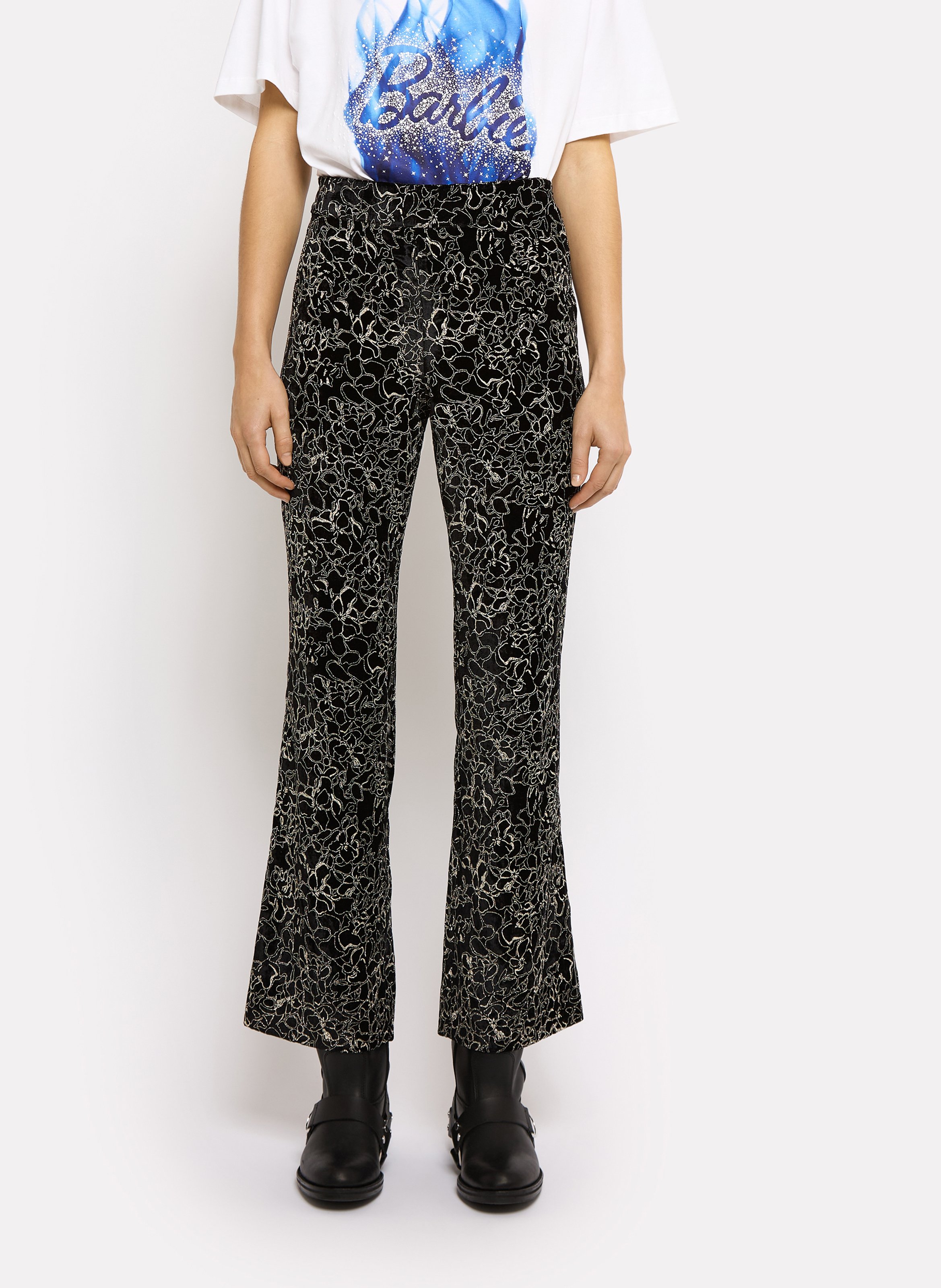 Pantalon droit en velours brodé ROSEANNA Noir