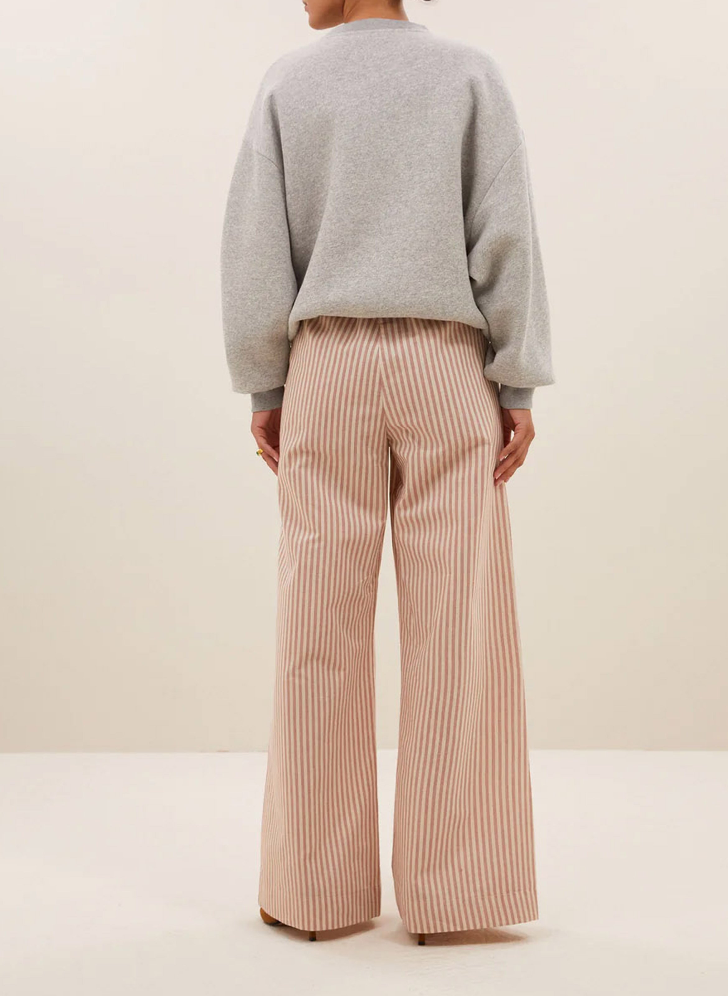 High-waisted striped pants BY BAR Brown