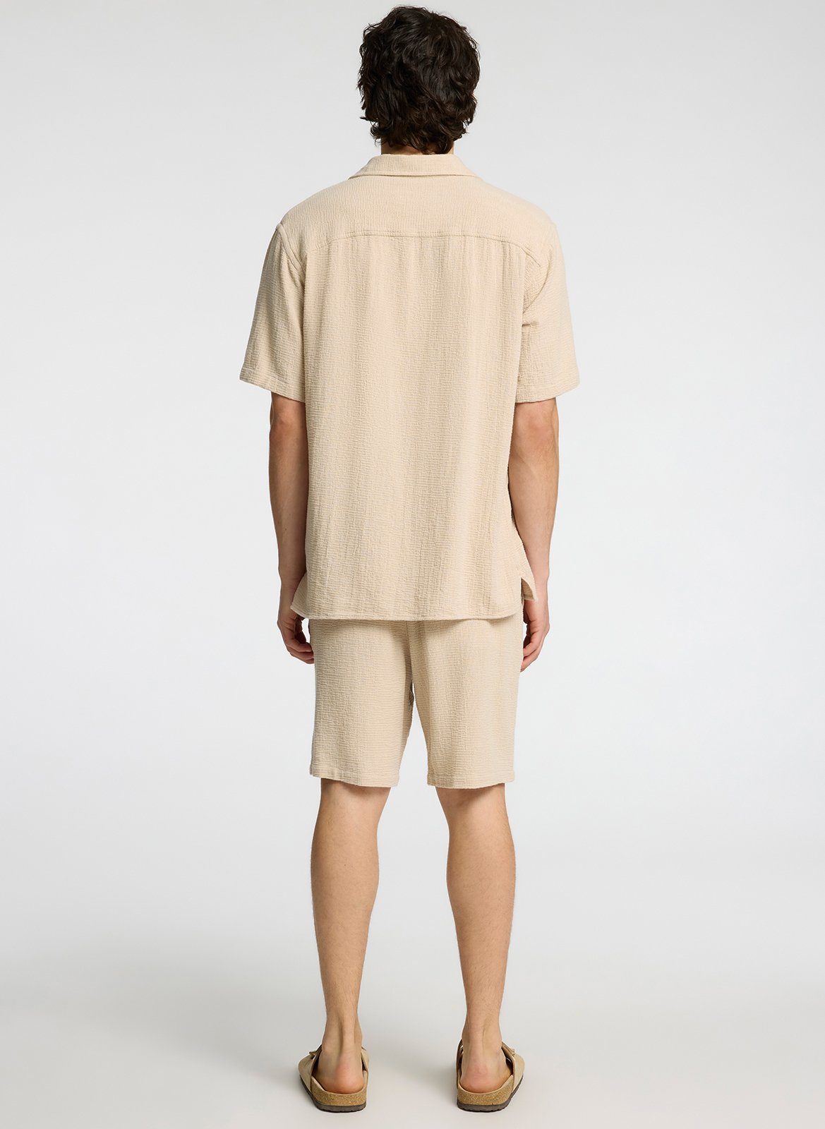 Regular-fit organic cotton shirt with camp collar Beige