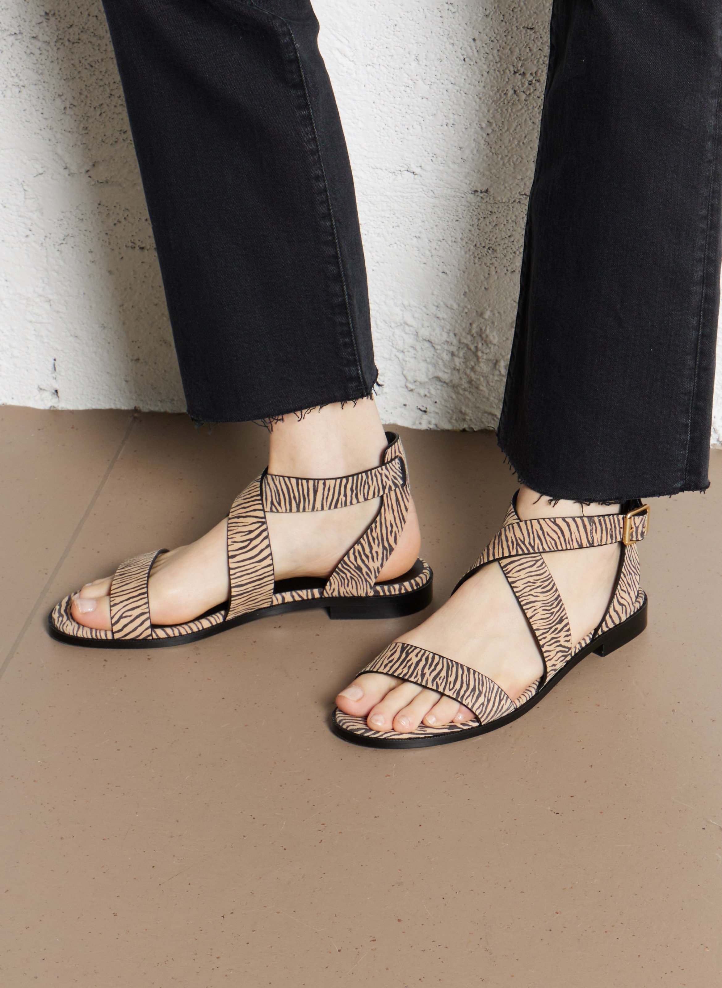 Sandales plates en cuir velours imprimé RIVECOUR Blanc