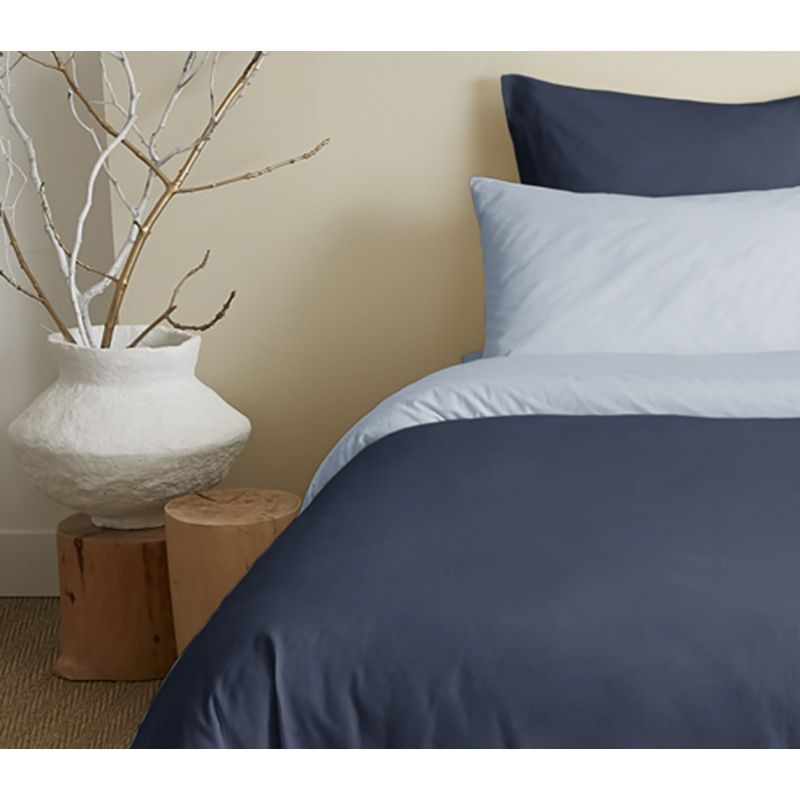 Complete set 6 pieces navy/blue sky reversible duvet cover for bed 160 x 200 cm COTON PUR Blue