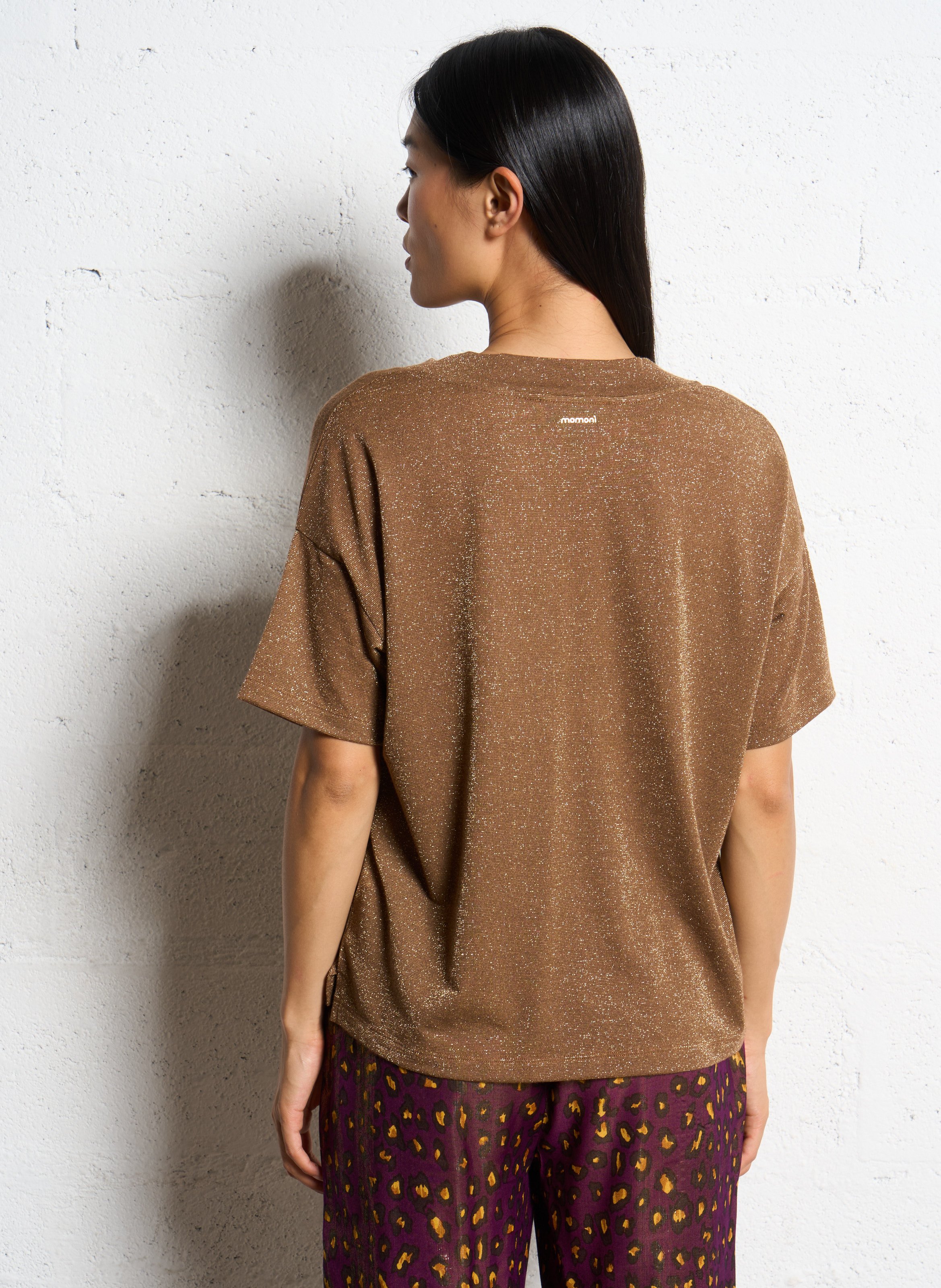 Glitter V-neck T-shirt MOMONI Beige