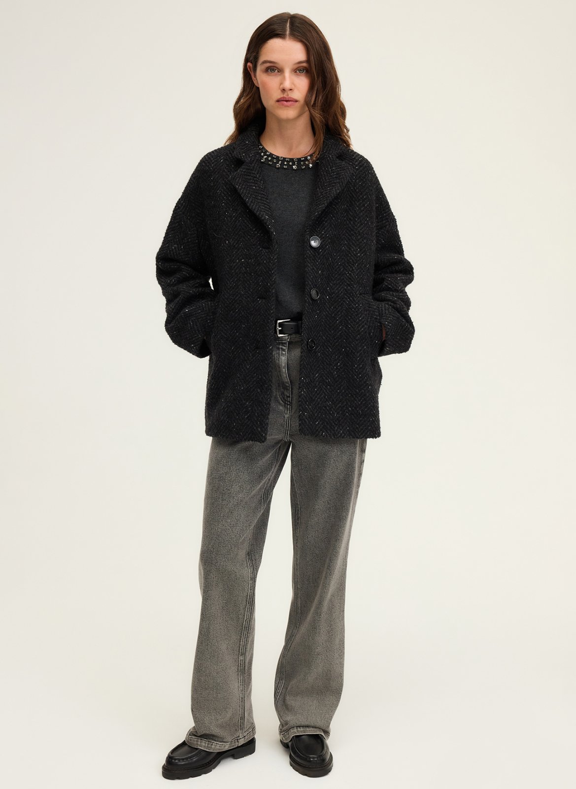 Manteau col tailleur en laine mélangée PABLO Noir