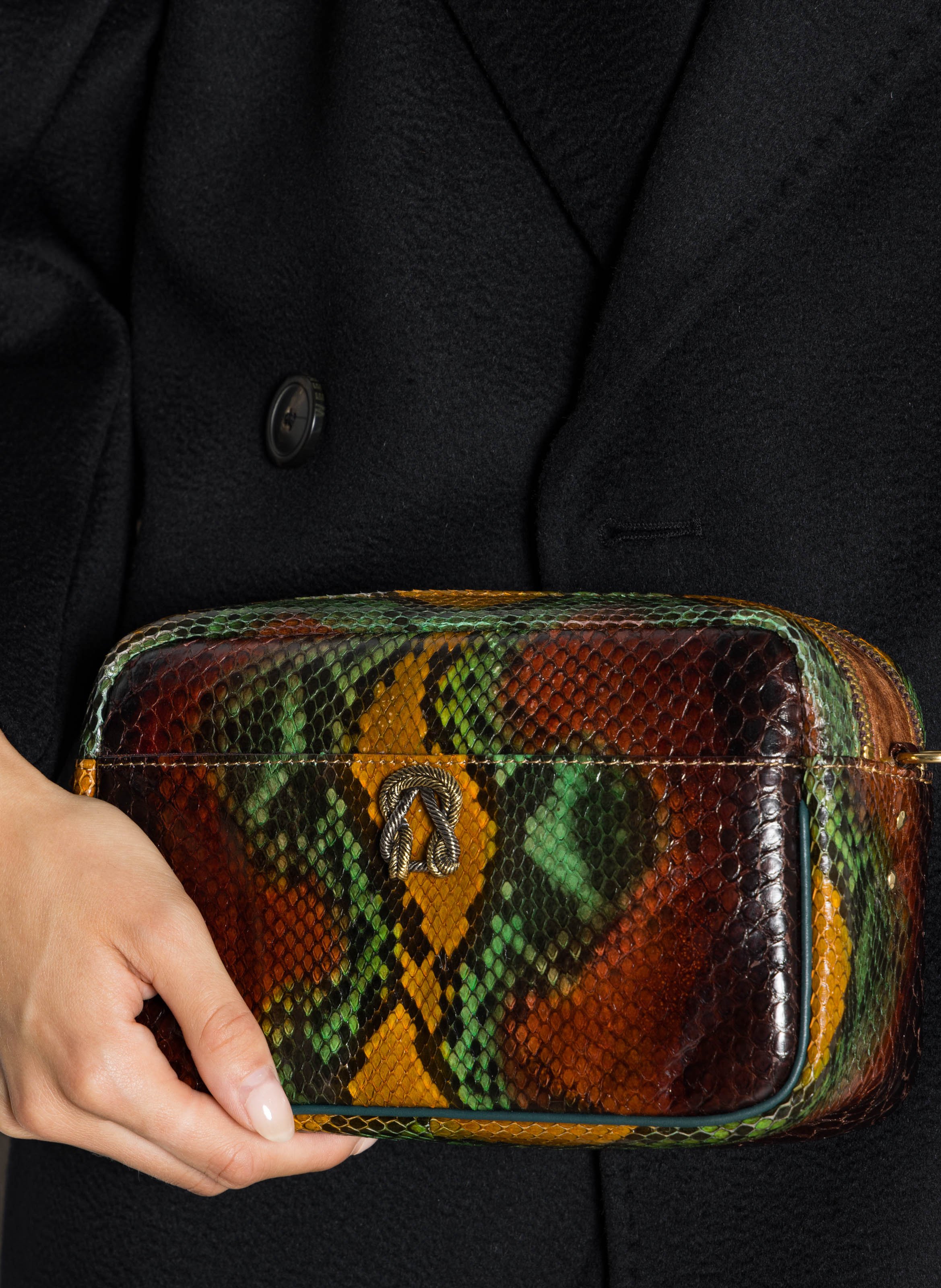 Sac bandoulière en cuir python mélangé CLARIS VIROT Marron