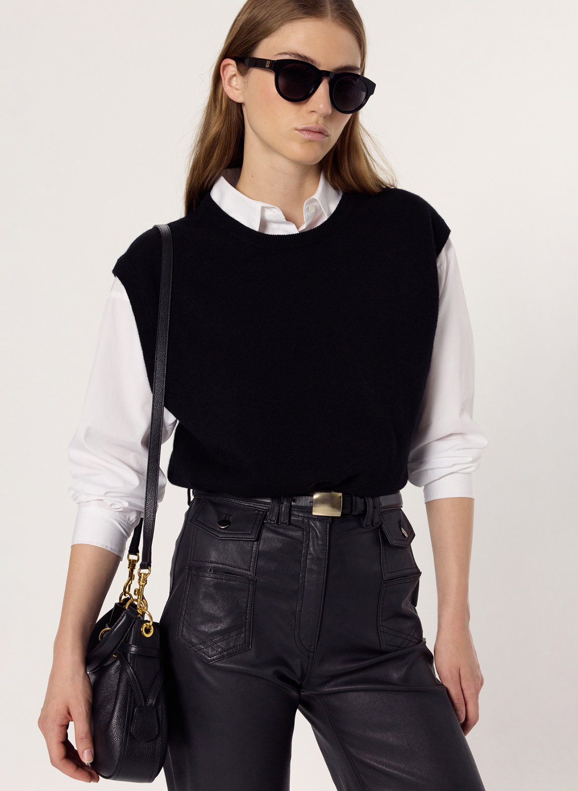 Pull droit col rond en cachemire GERARD DAREL Noir