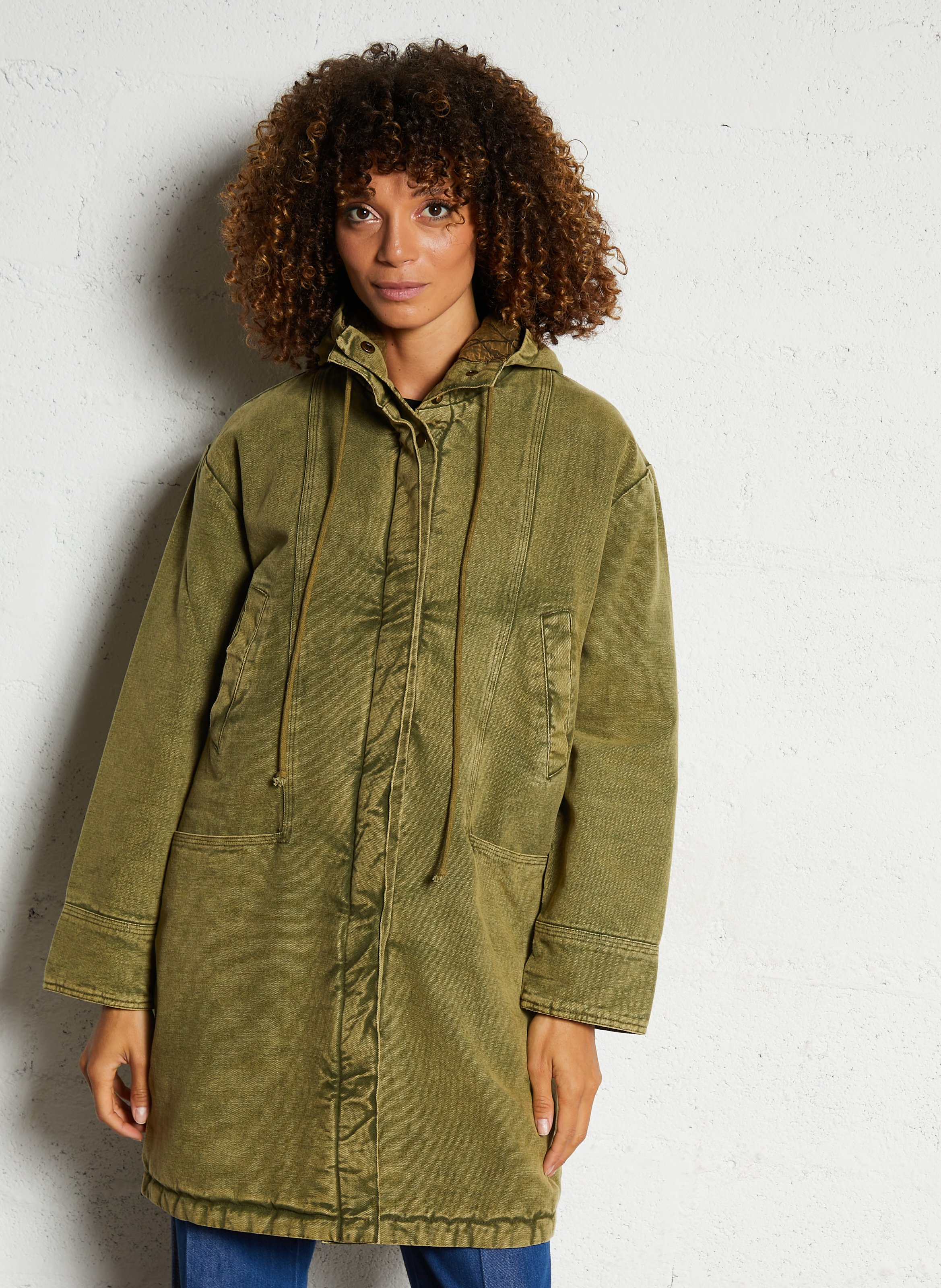 Manteau à capuche en denim LEON & HARPER Kaki