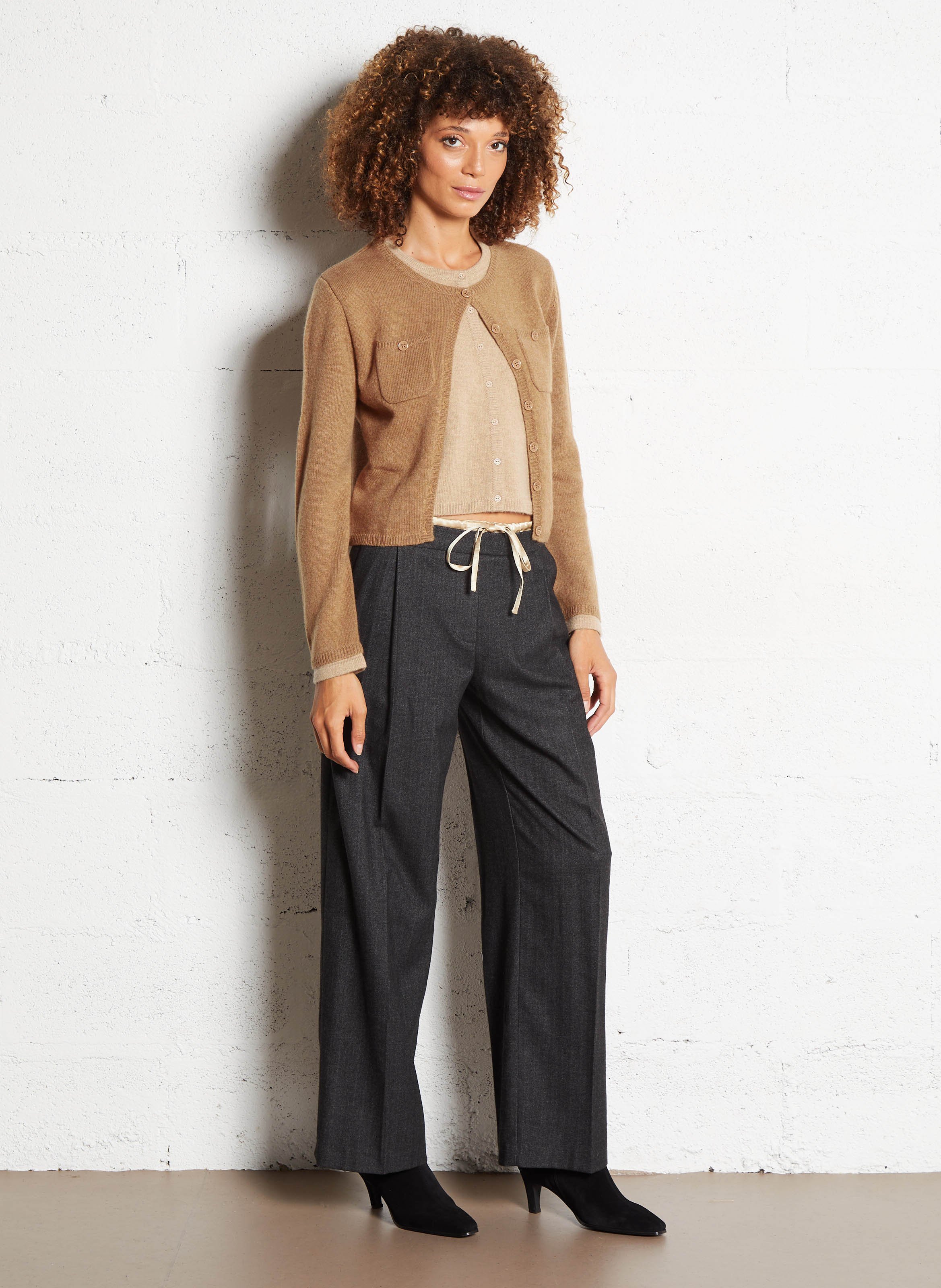 Rundhalsausschnittweste aus Wolle und Kaschmirgemisch BERENICE Beige