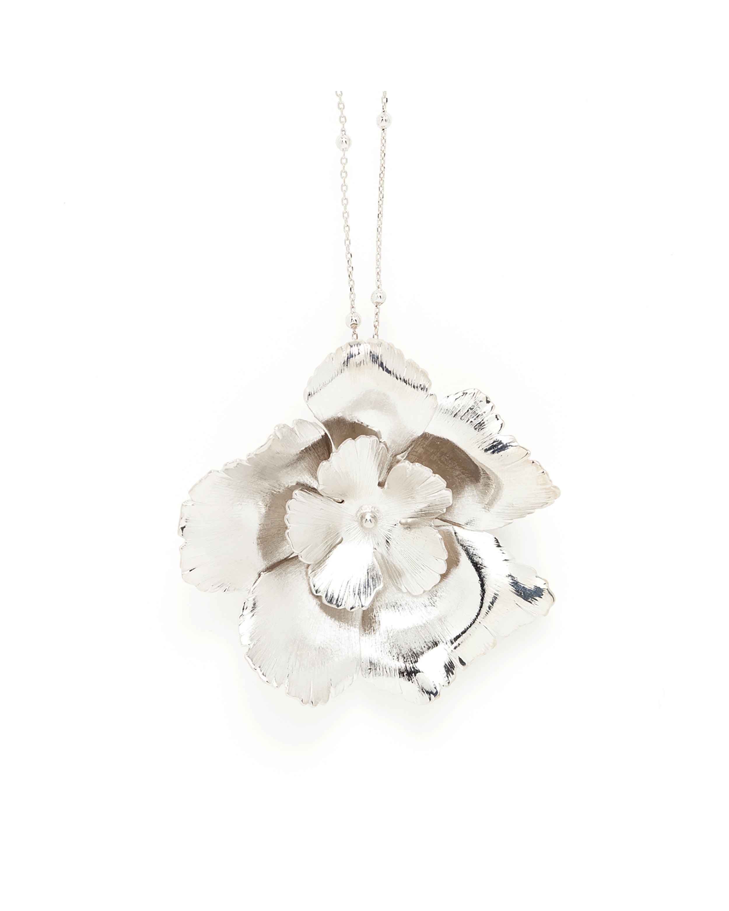 Silver-plated flower long necklace MONSIEUR SIMONE Silver