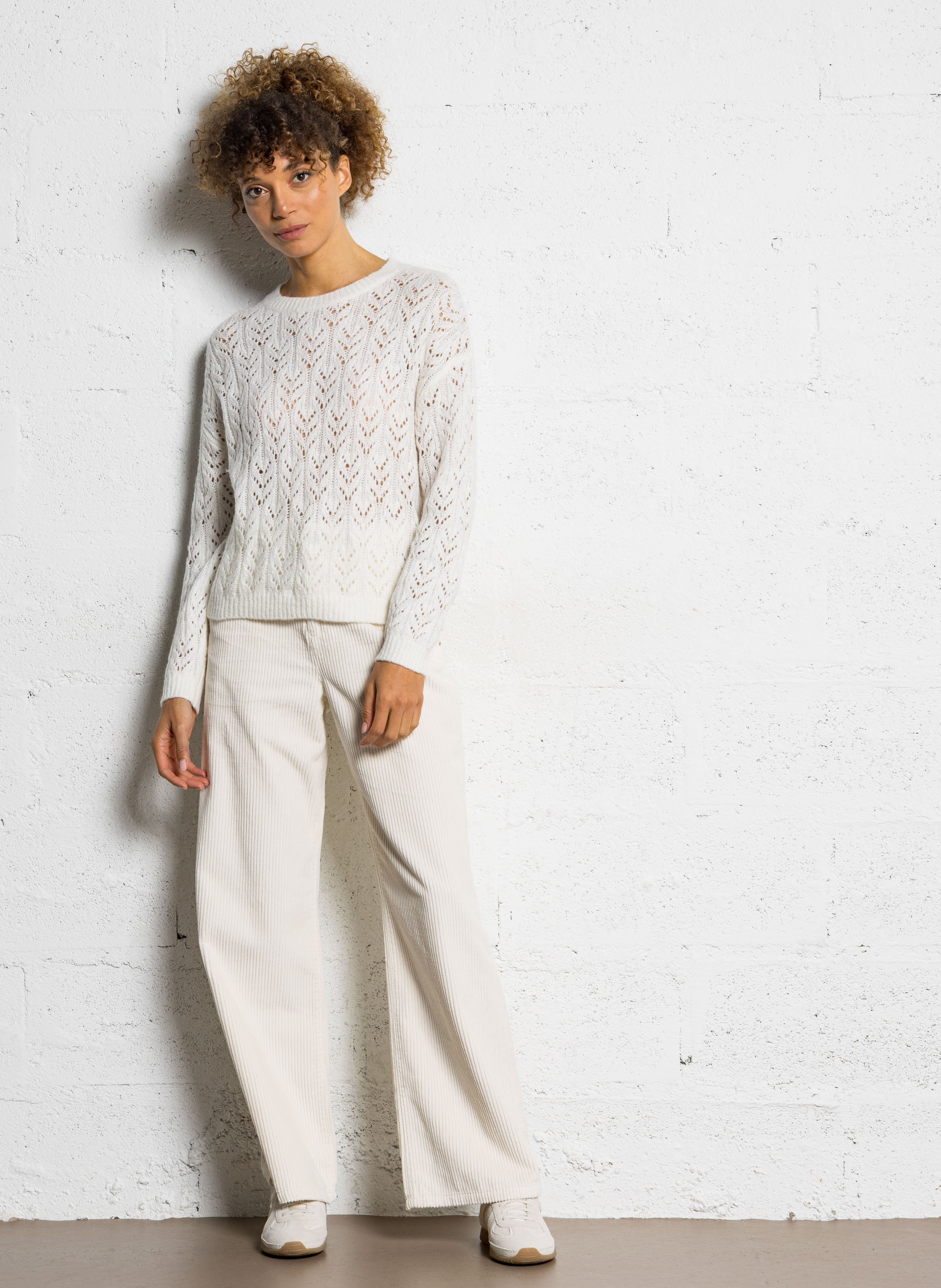 Pantalon large en coton côtelé SUD EXPRESS Blanc