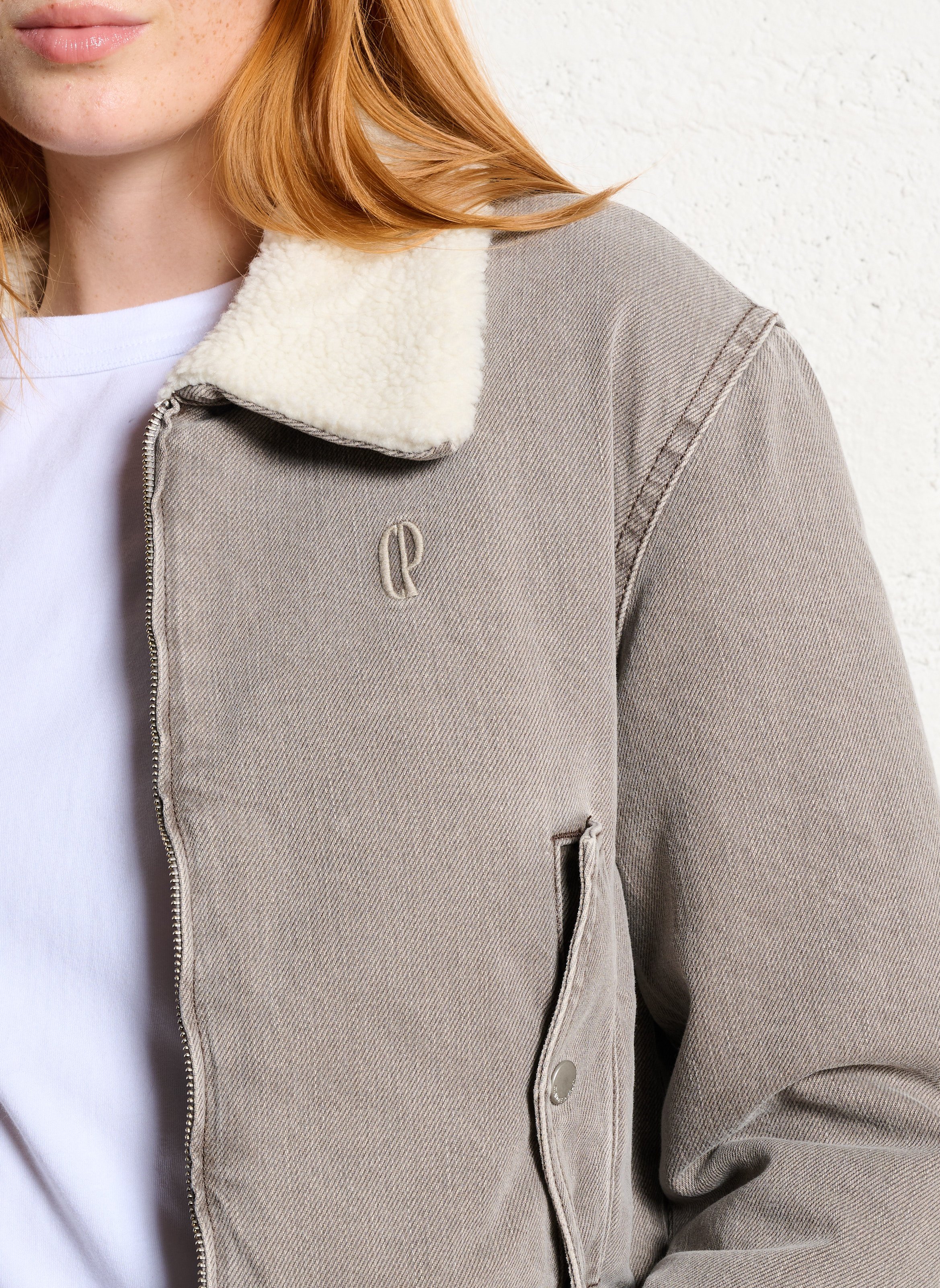 Veste en jean droite en coton mélangé CLAUDIE PIERLOT Beige