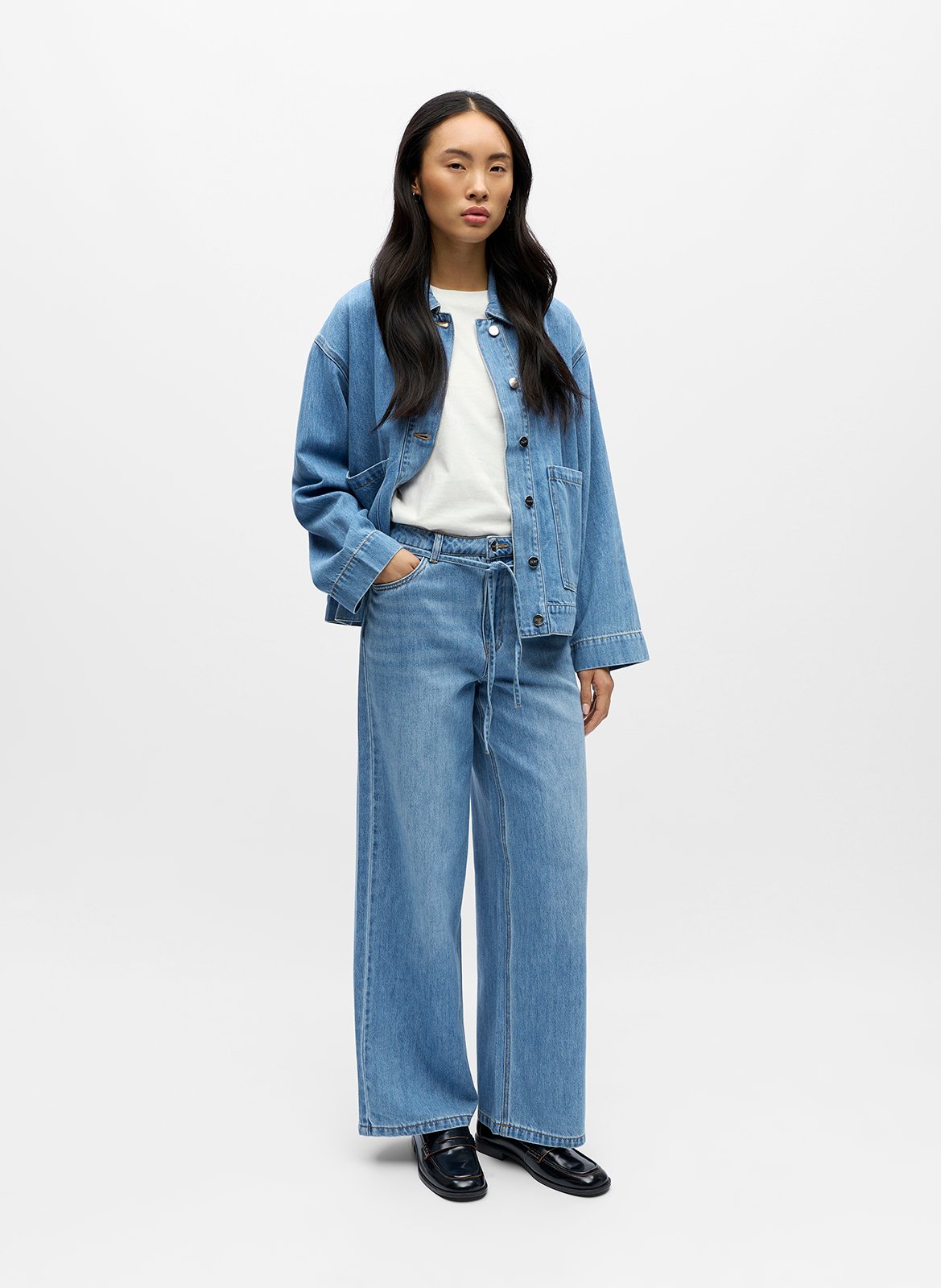 Straight cotton-blend pants OBJECT Blue