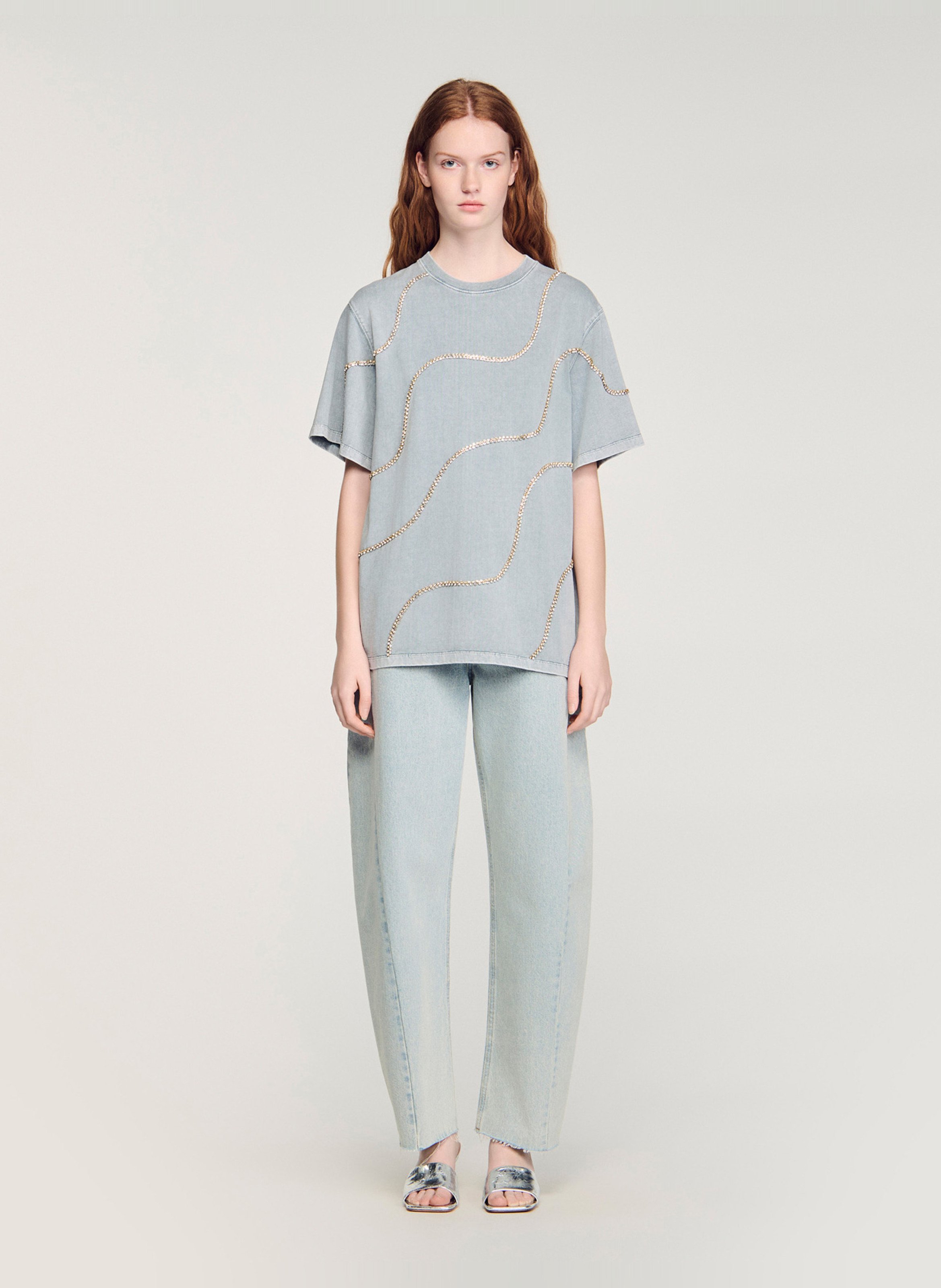 Oversized, katoenen T-shirt met ronde hals SANDRO Grijs