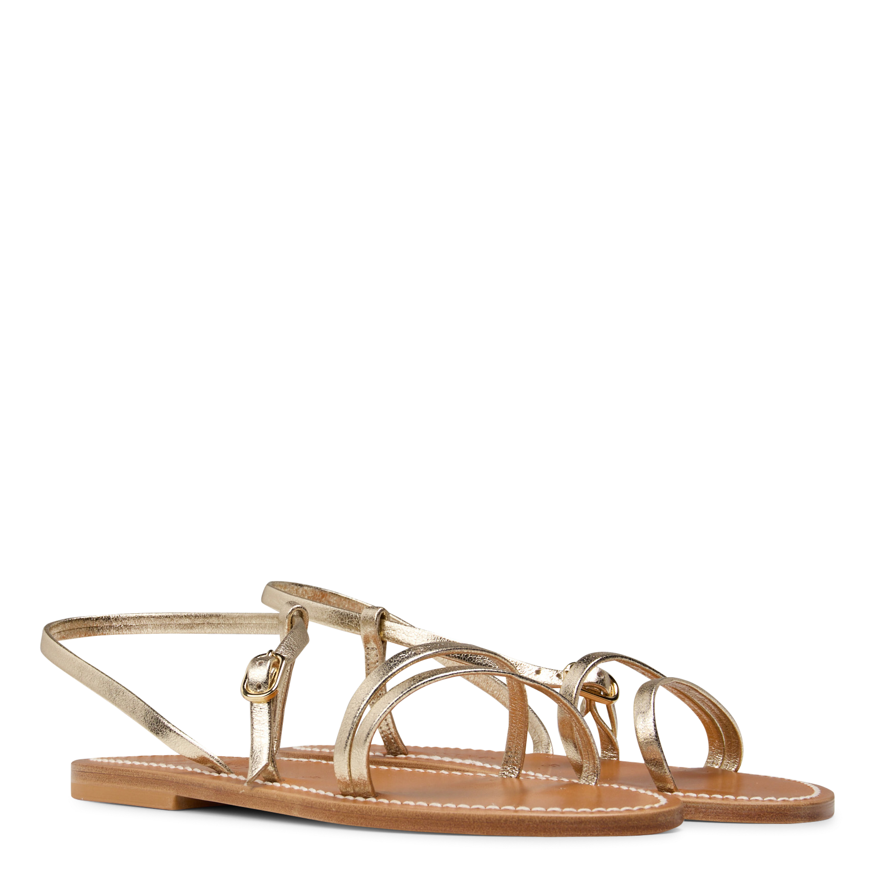 Avarca Berlin - Flache Ledersandalen mit Samt K JACQUES Golden