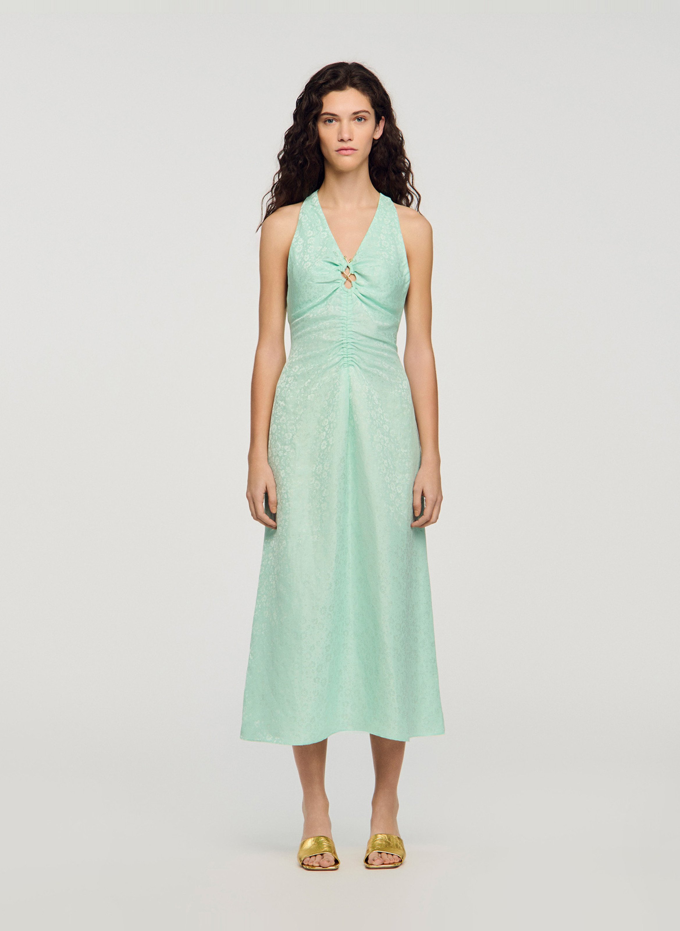 Lange jurk met V-hals en print SANDRO Green