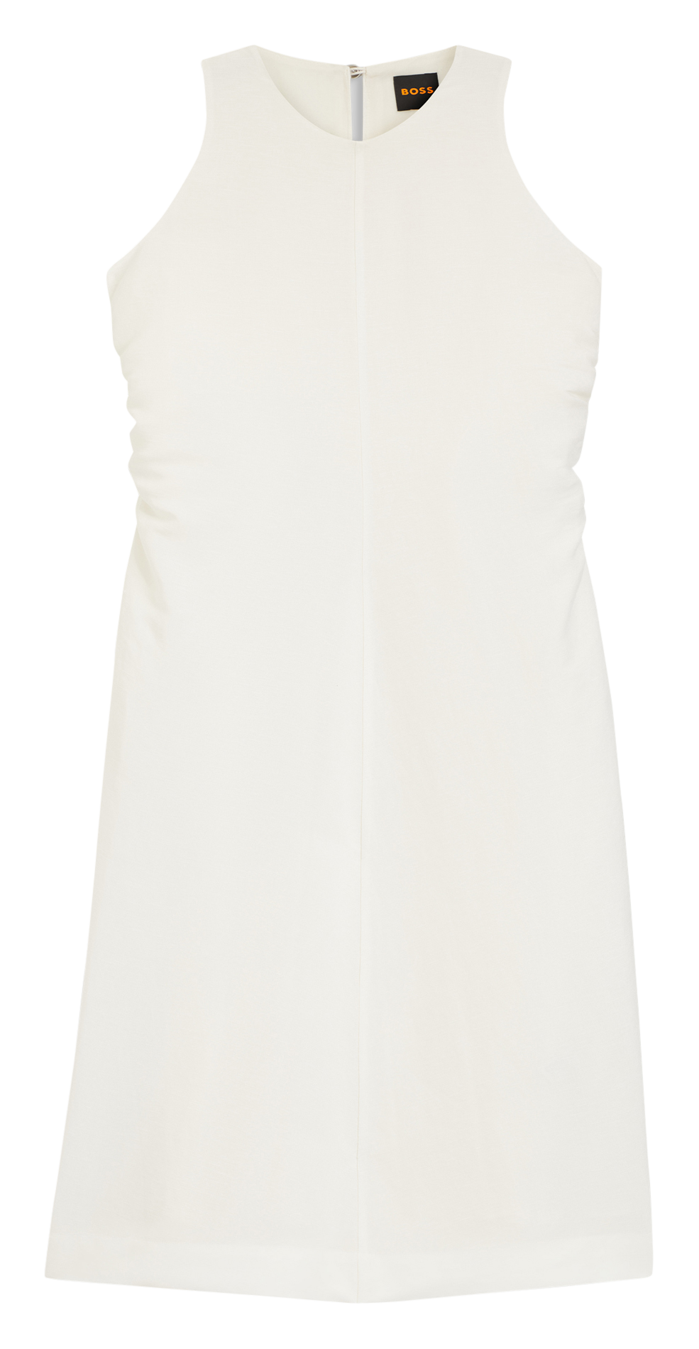 Short linen-blend round-neck dress BOSS Beige