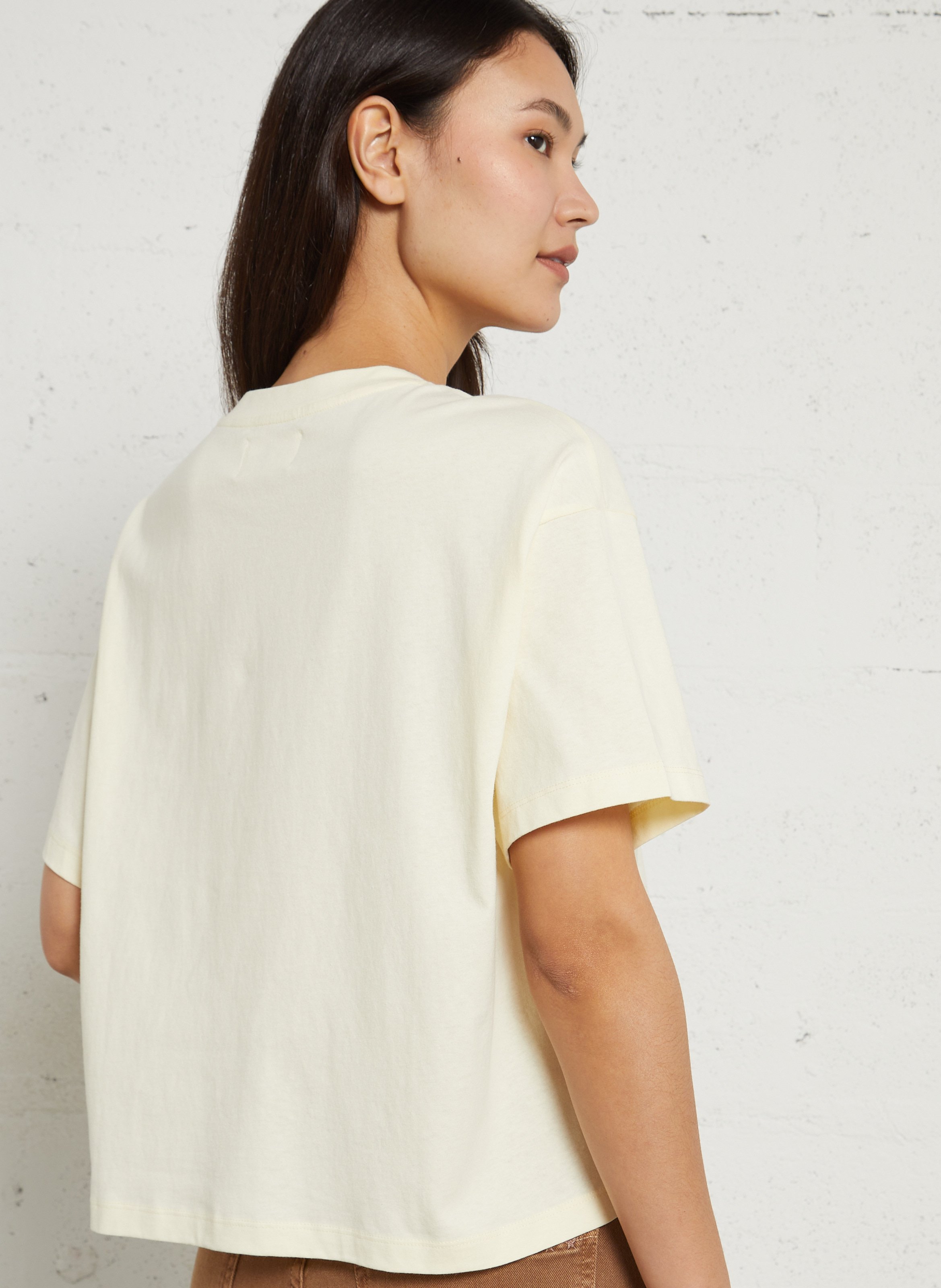 Tee-shirt ample col rond imprimé en coton DES PETITS HAUTS Jaune