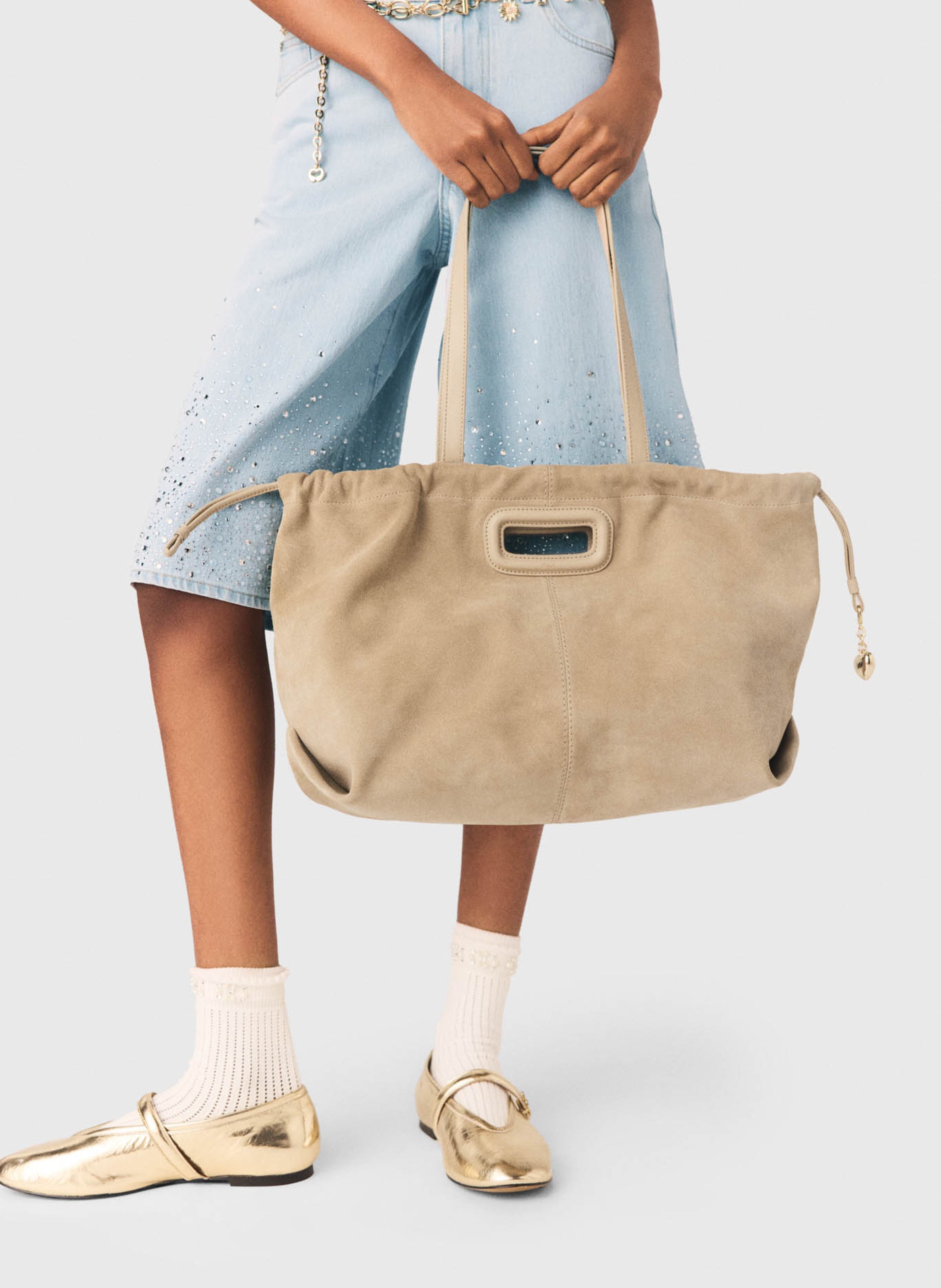 Buideltas van getextureerd leer met veters MAJE Bruin