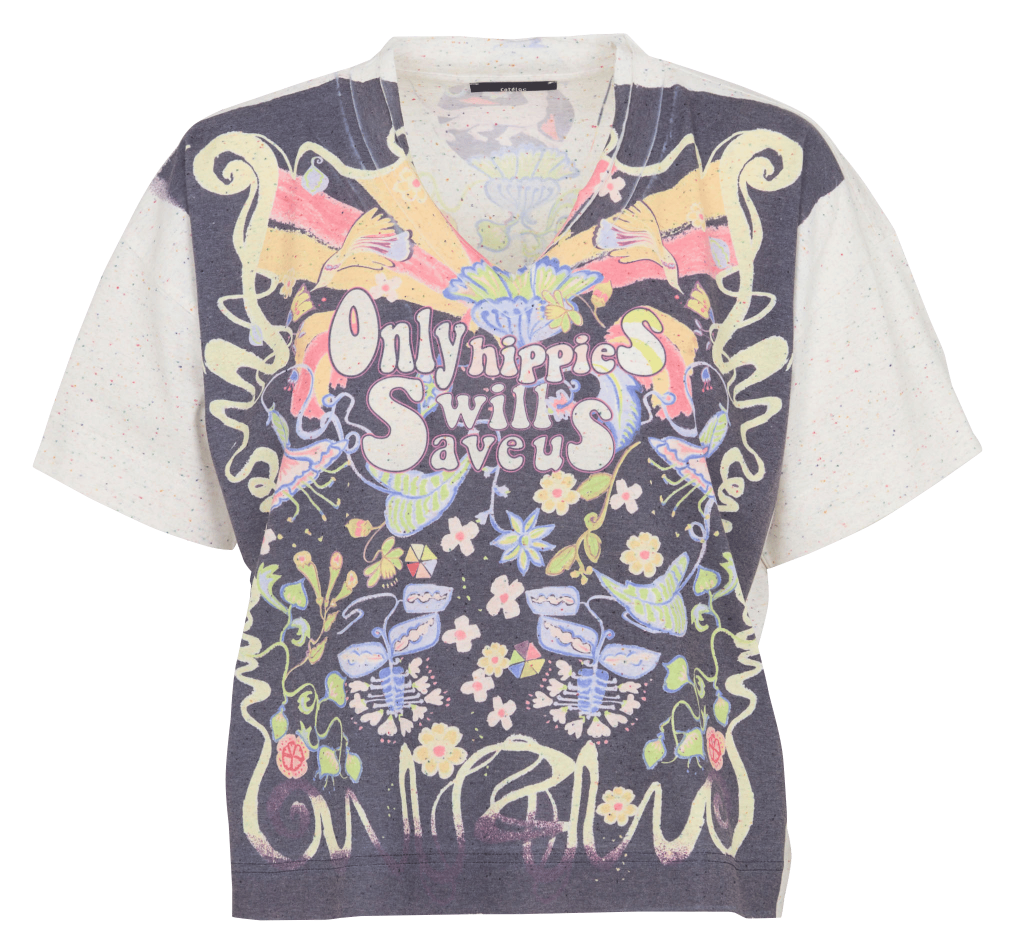 Tee-shirt droit col V imprimé COTELAC Blanc