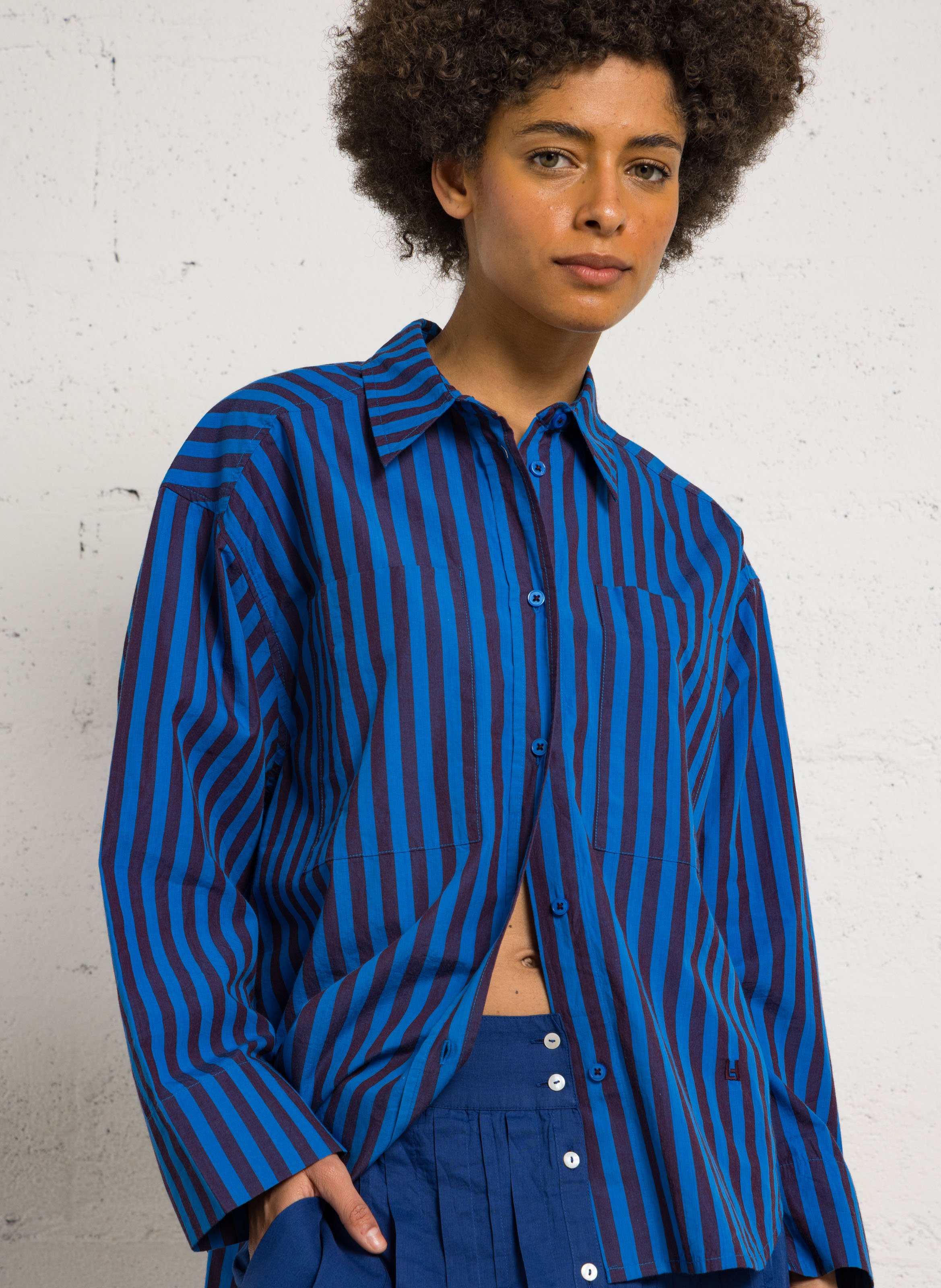 Weites Hemd mit Bio-Baumwollstreifen LEON & HARPER Blau