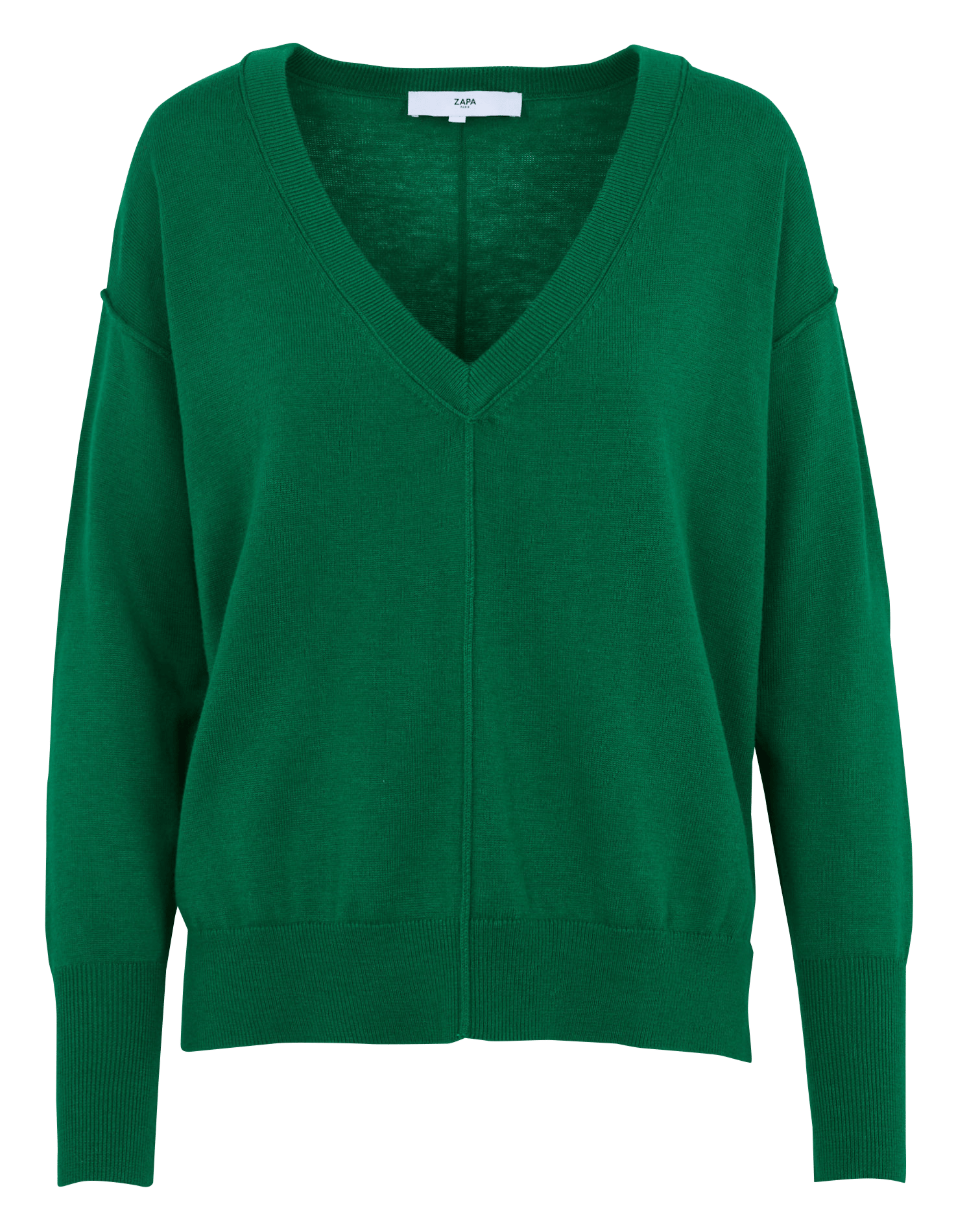 Solid V-neck straight fit sweater ZAPA Green