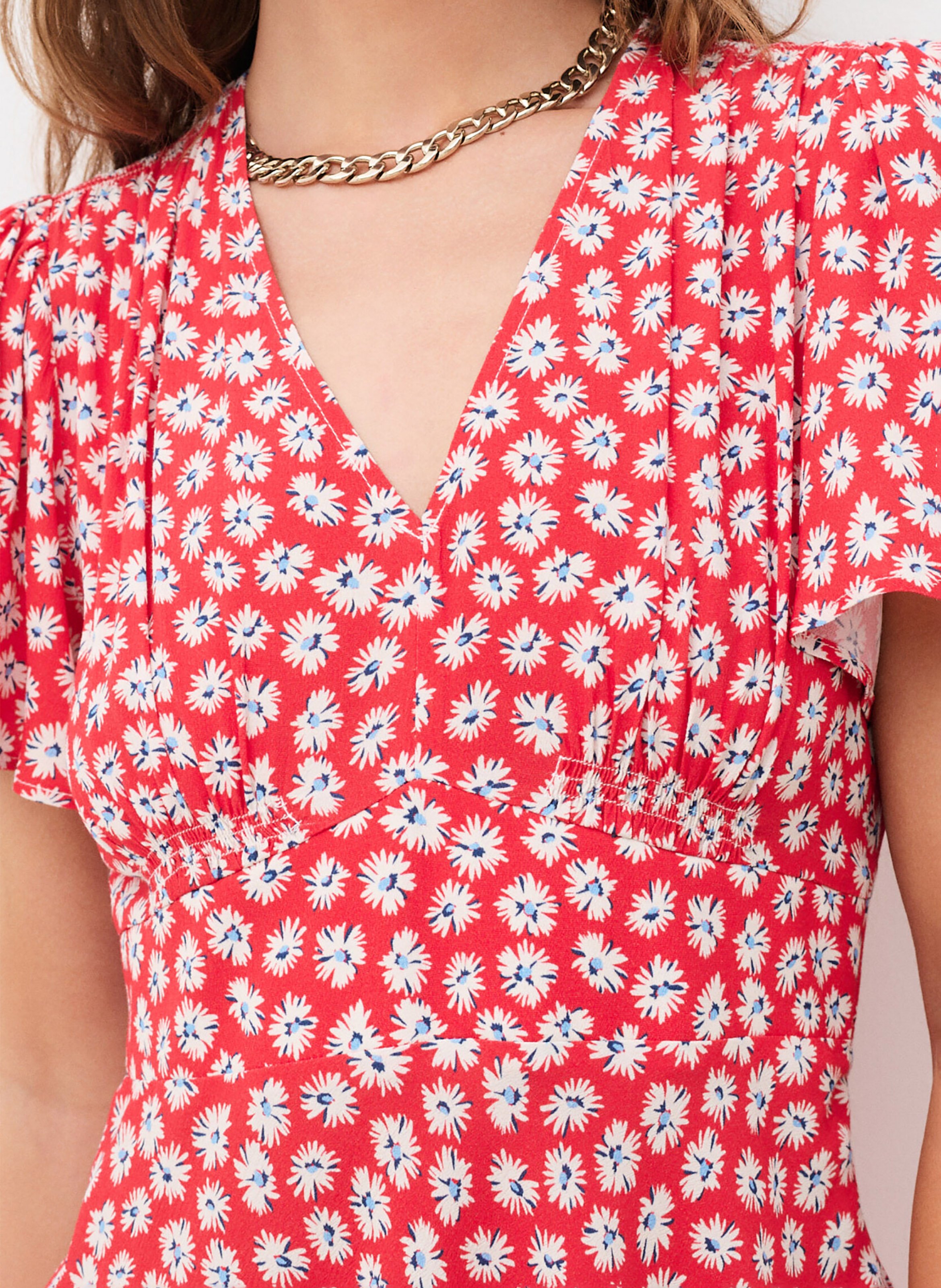 Robe courte col V imprimée  CAROLL Rouge