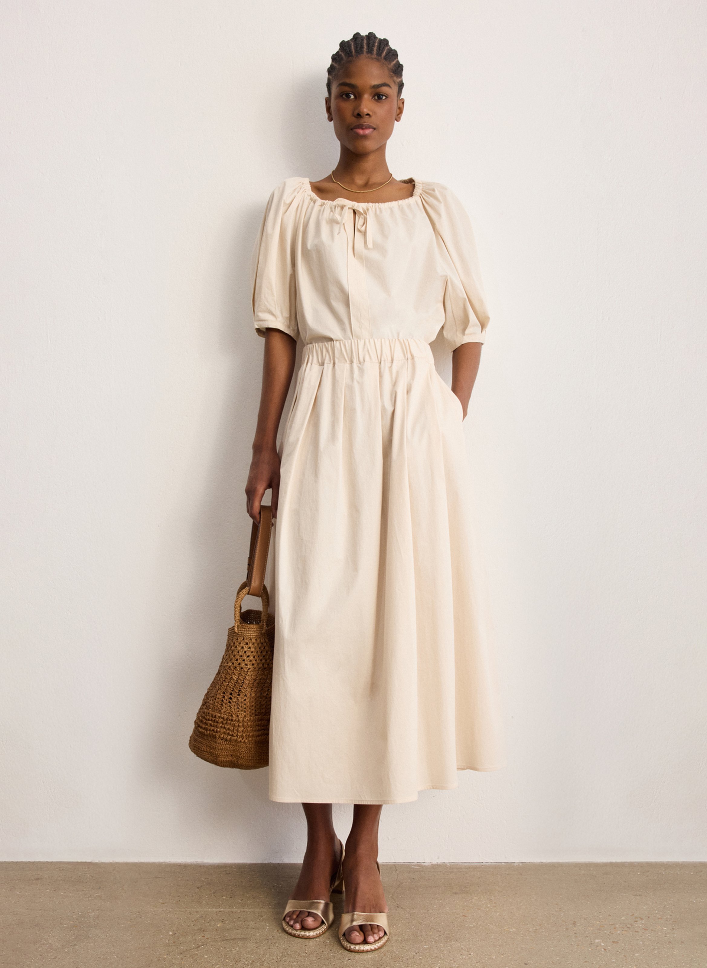 Jupe midi en coton mélangé PABLO Beige