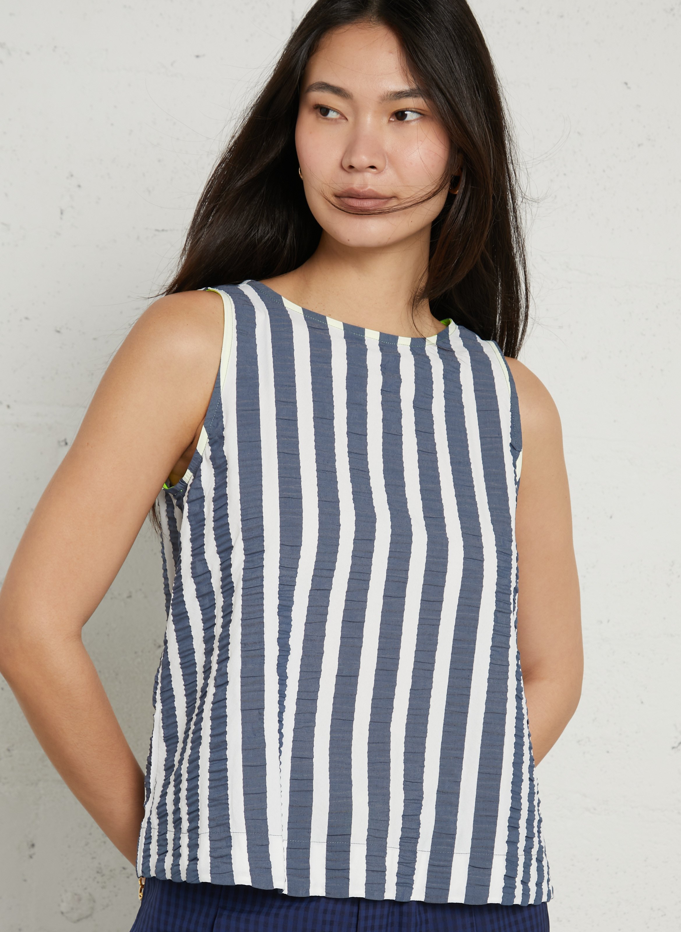 Round neck top in Vichy checks DR BLOOM Blue