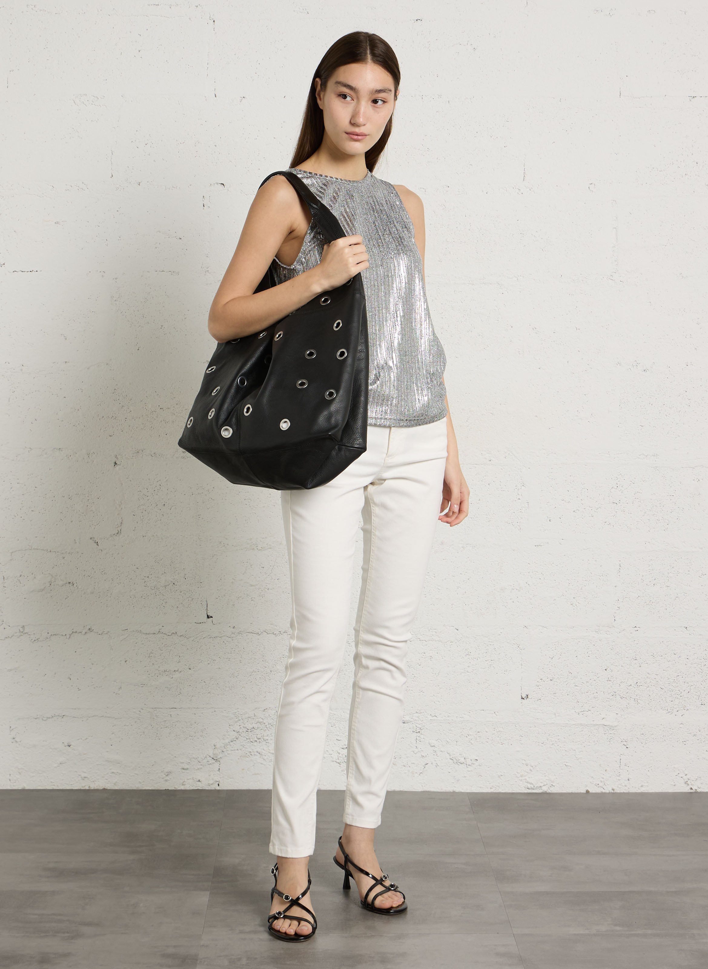 Sac hobo à œillets en cuir souple IKKS Noir