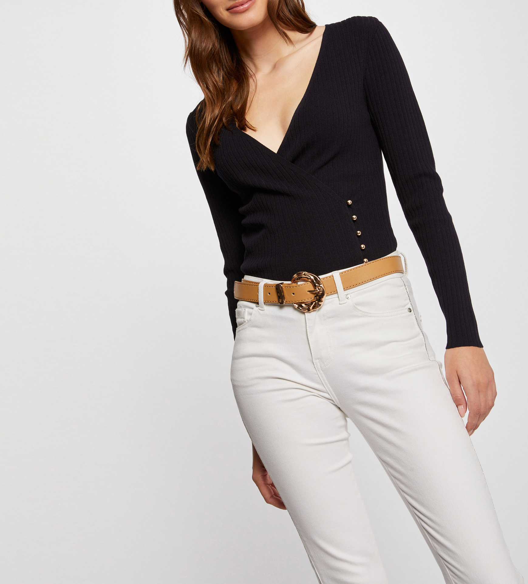 Fitted wrap-neck knit sweater MORGAN