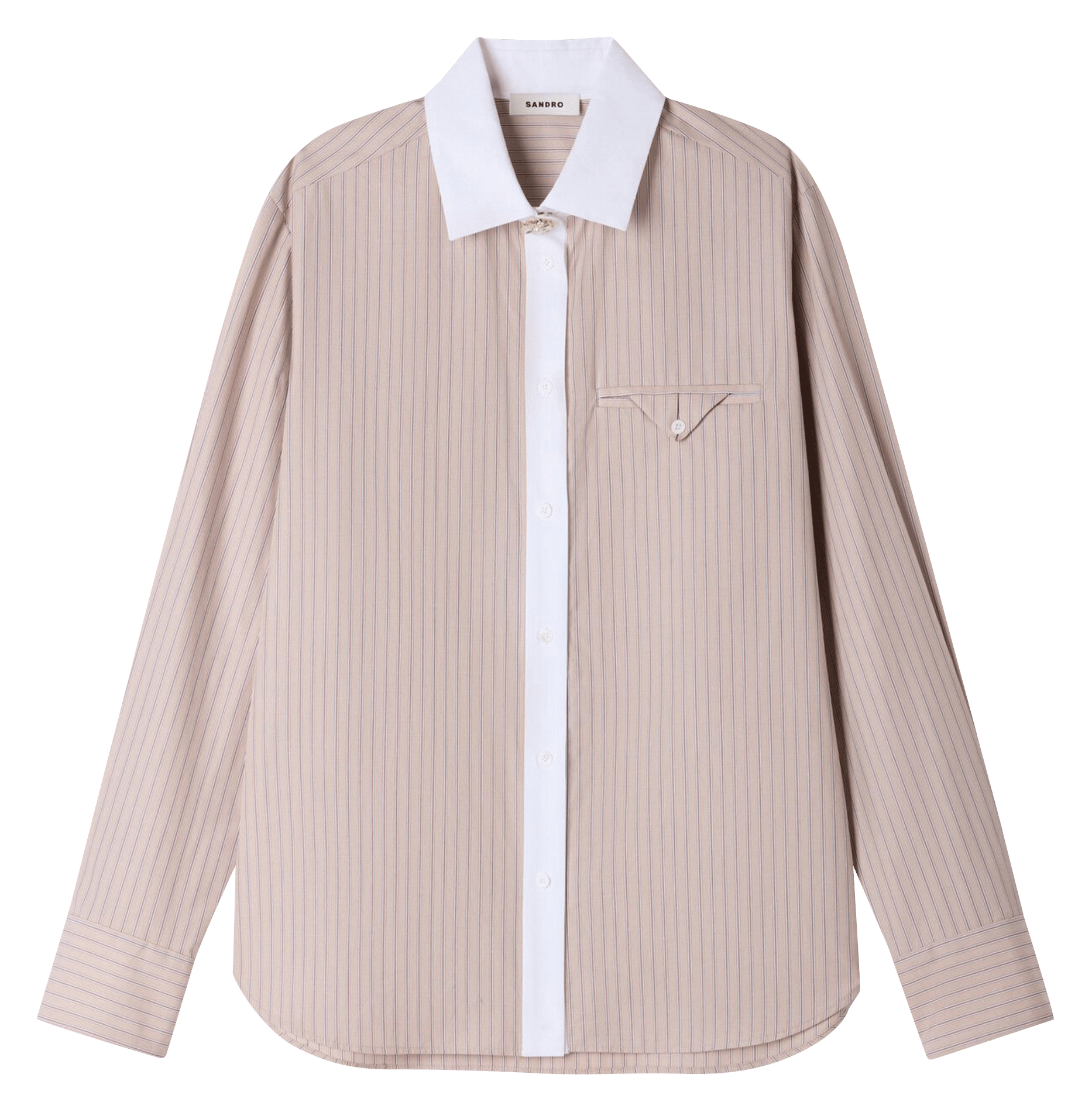 Chemise droite col classique rayée en coton SANDRO Beige