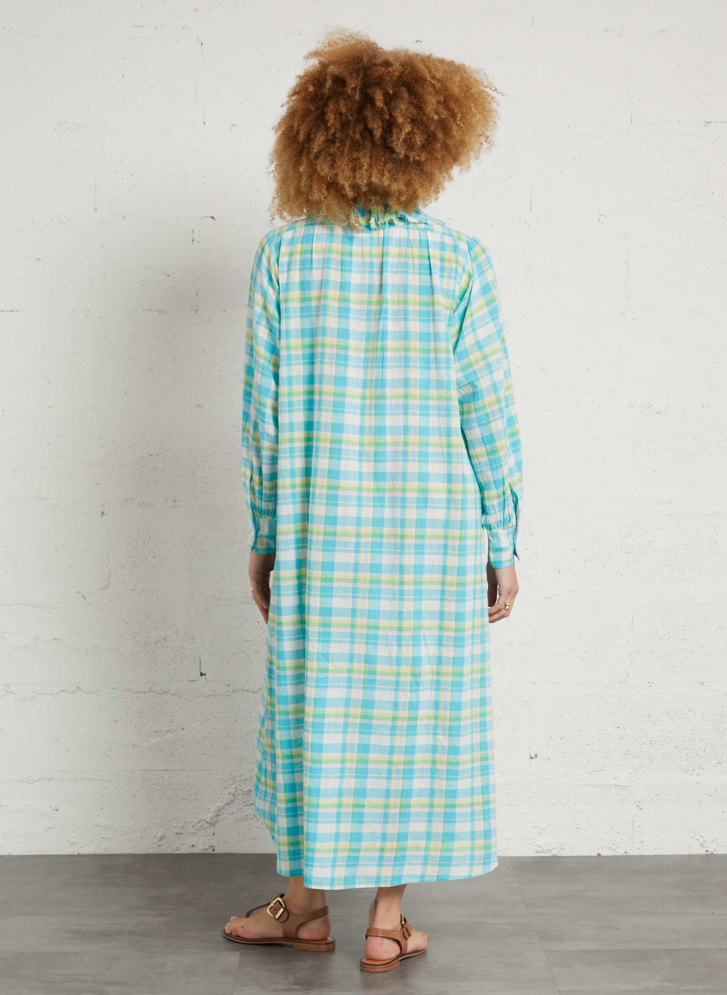 Langes Kleid aus Baumwoll-Mix mit Rundhalsausschnitt LAURENCE BRAS Blau